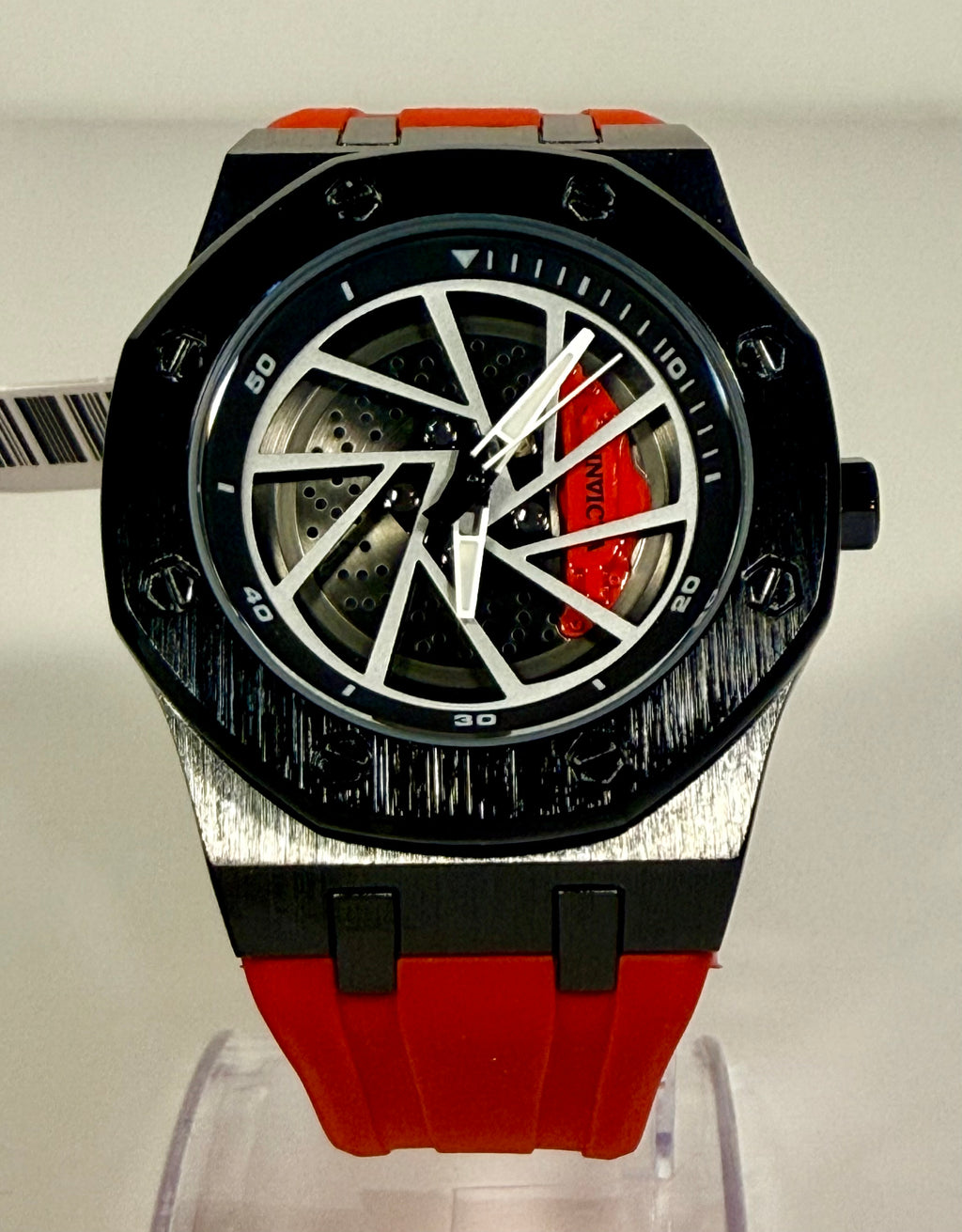 69491 Invicta Mens Speedway Rim Black Case Red Polyurethane Strap 42mm 30m Watch