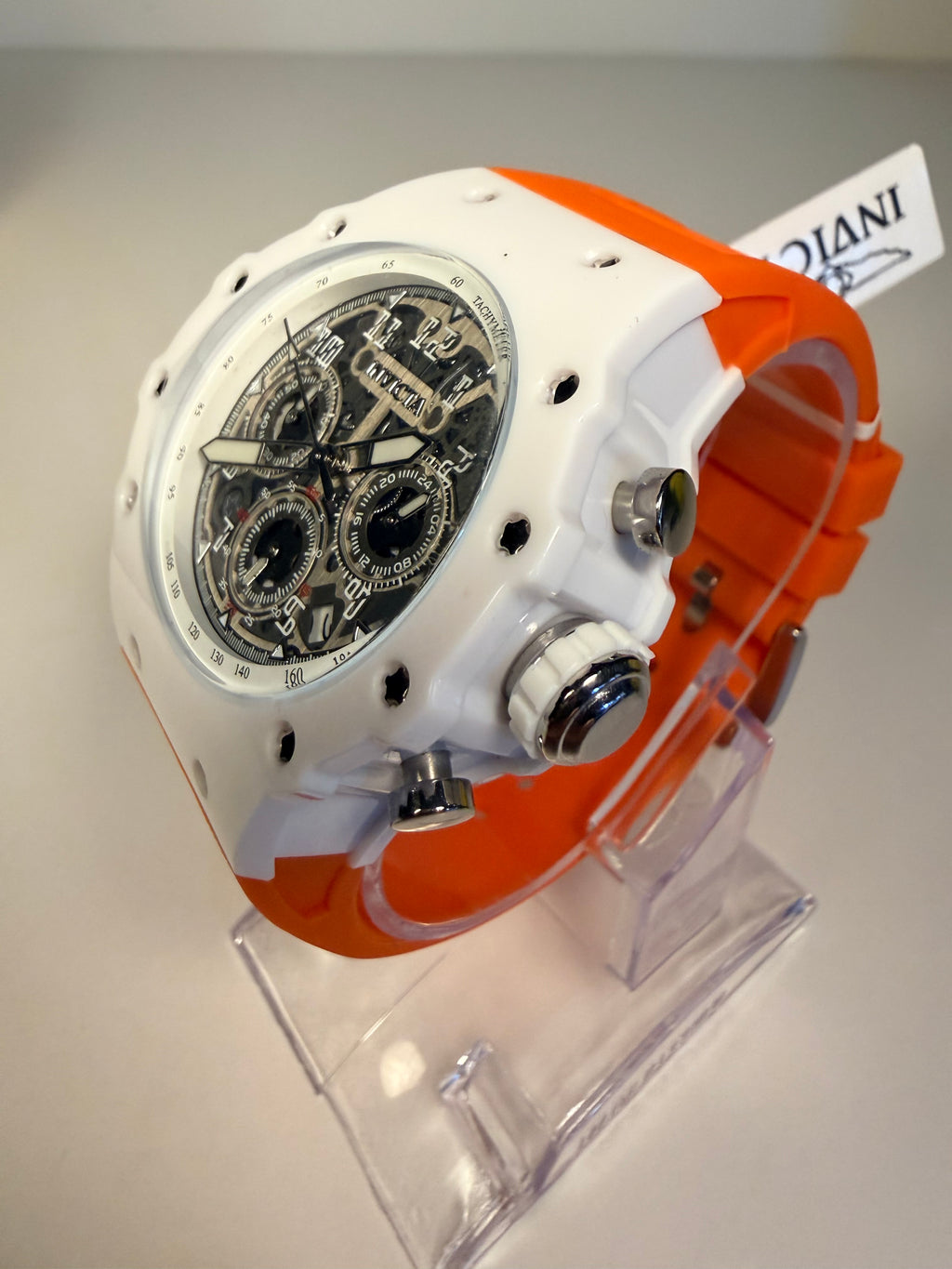 Invicta Racing Vaulthan 44 mm Orange Silicone Chronograph Black Dial Watch 69672