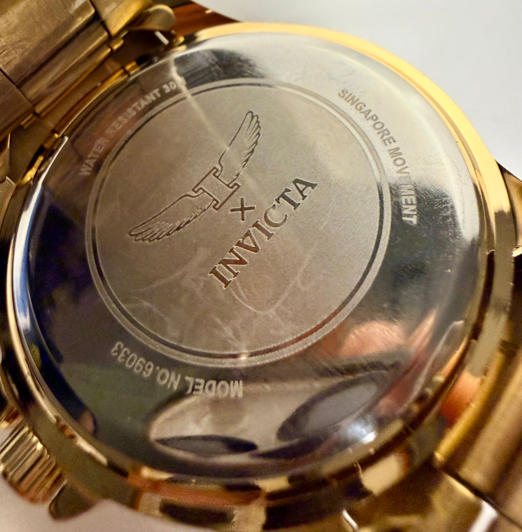 69033 Invicta Specialty Gold Tone Blue Dial 42mm Stainless Steel Mens Watch 30M