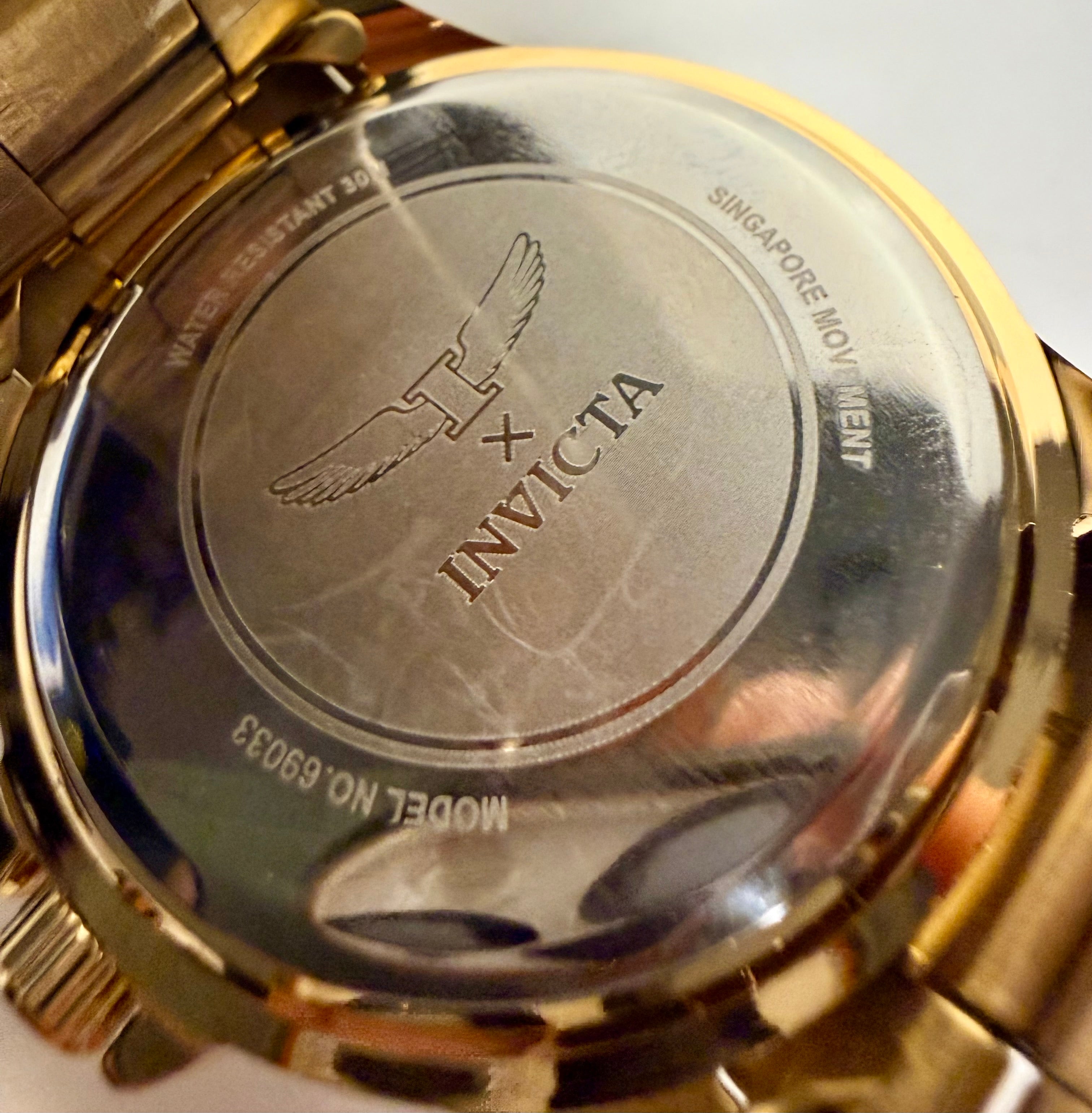 69033 Invicta Specialty Gold Tone Blue Dial 42mm Stainless Steel Mens Watch 30M