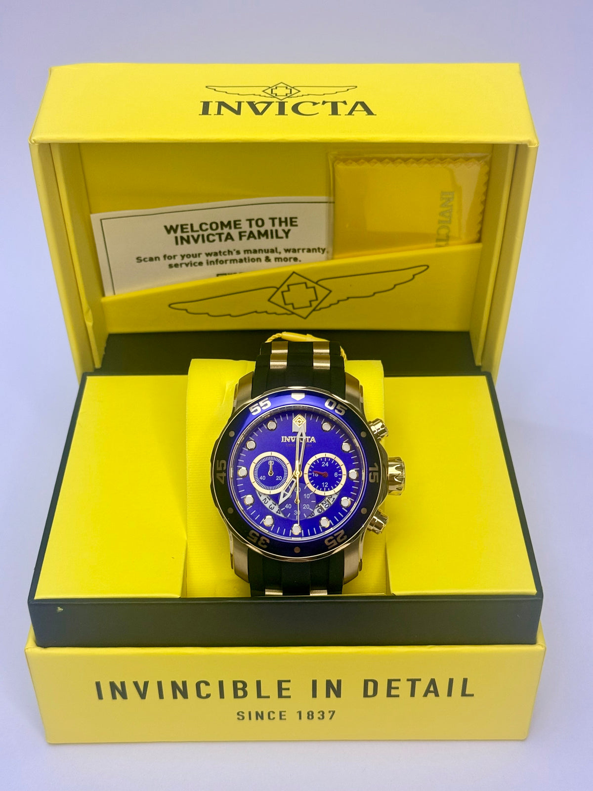 6983 Invicta 48mm Mens Pro Diver Chronograph Scuba Gold-Tone Blue Dial Watch
