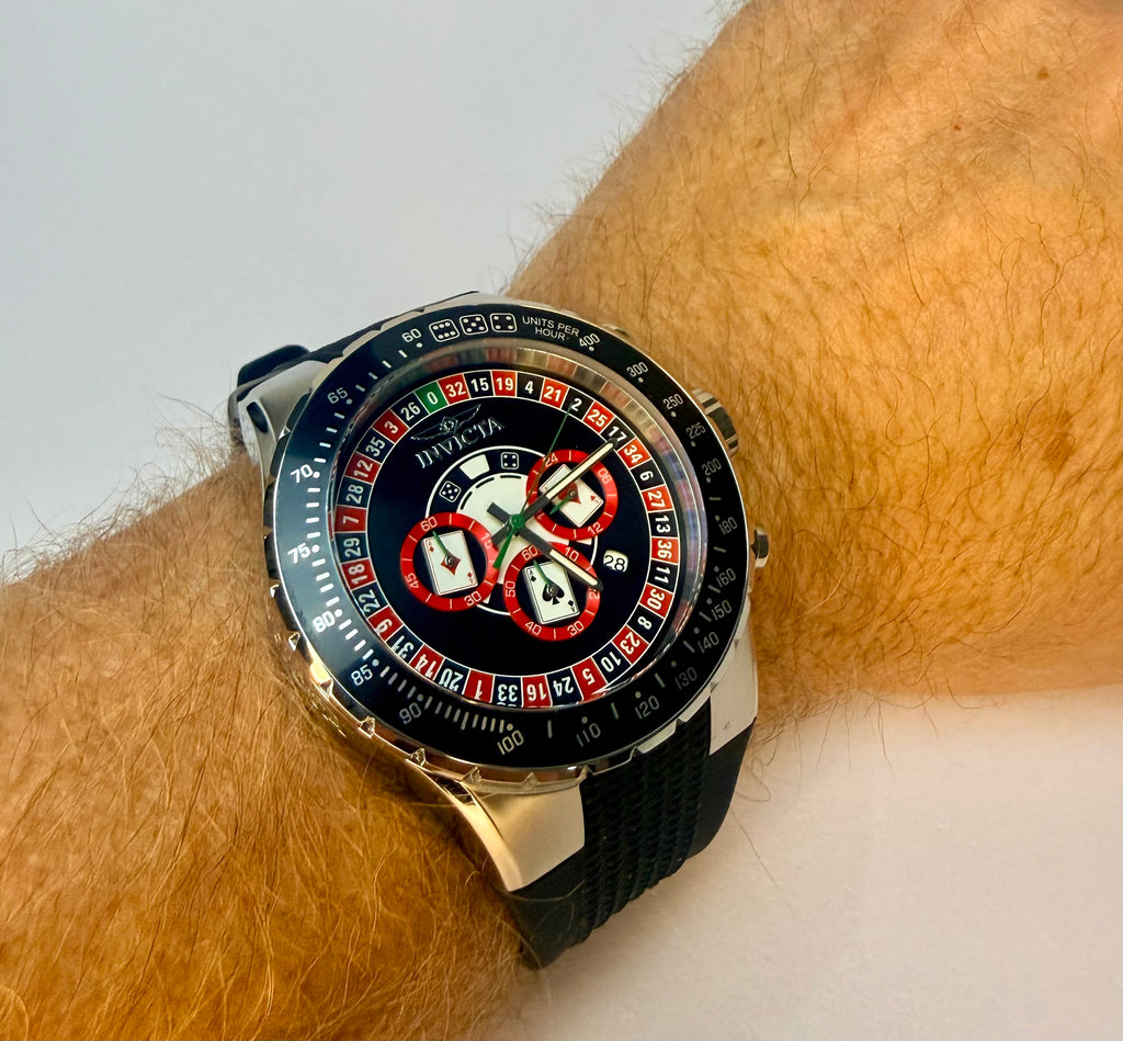 49850 Invicta Aviator Men 50mm Stainless Steel Black Roulette Dial Silicone Strap