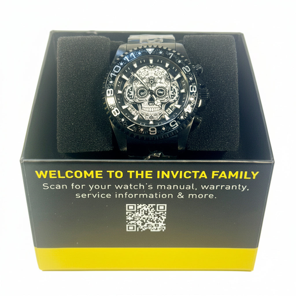43753 Mens Pro Diver Dia De Los Muertos 43mm Black Stainless Steel Date Watch