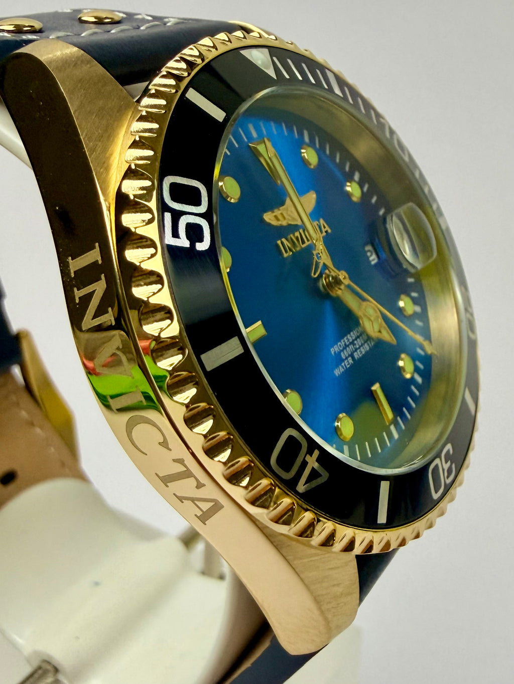 22076 43mm Mens Pro Diver  Blue Dial Watch Leather Strap Special Case