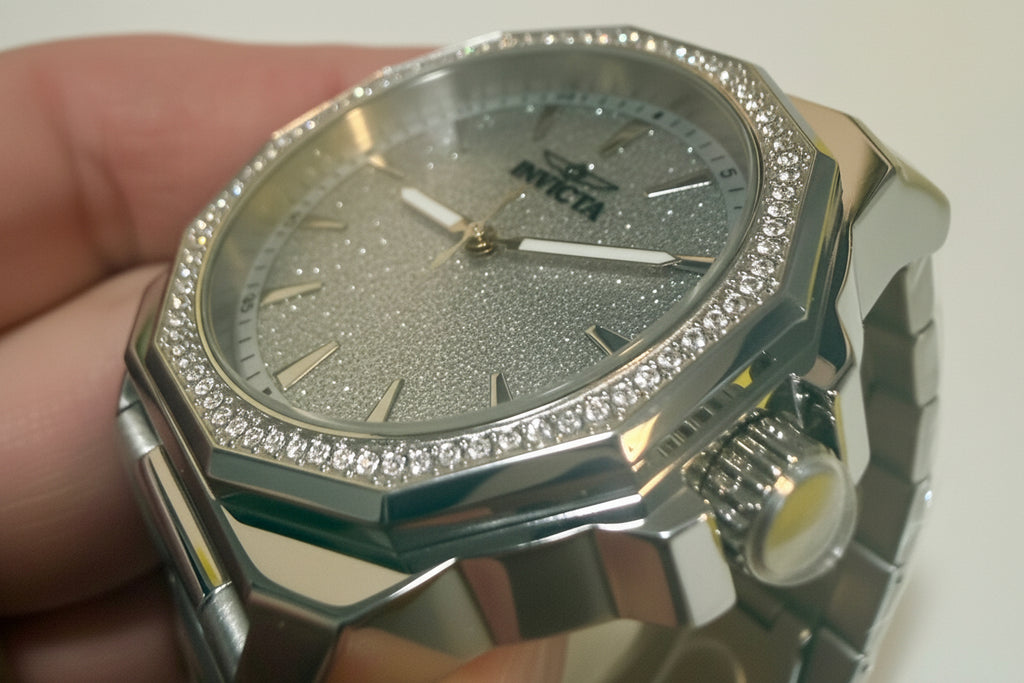 Invicta Speedway 42mm Mens Watch Luxury watch with diamond-studded case held by a hand