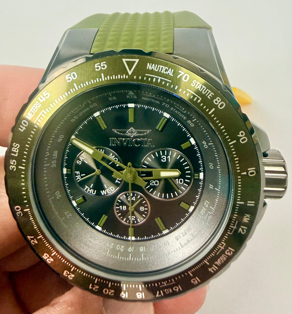 39302 Invicta Aviator Skyshock Army Green Steel 50mm Case Poly Strap Special Case 100m