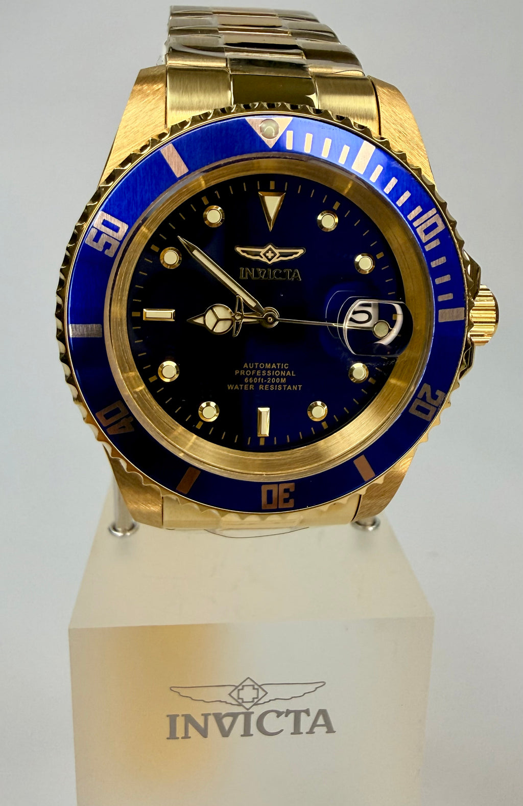 08930OBXL Invicta Mens Pro Diver Bathyos Automatic Gold Case Blue Bezel Black Dial