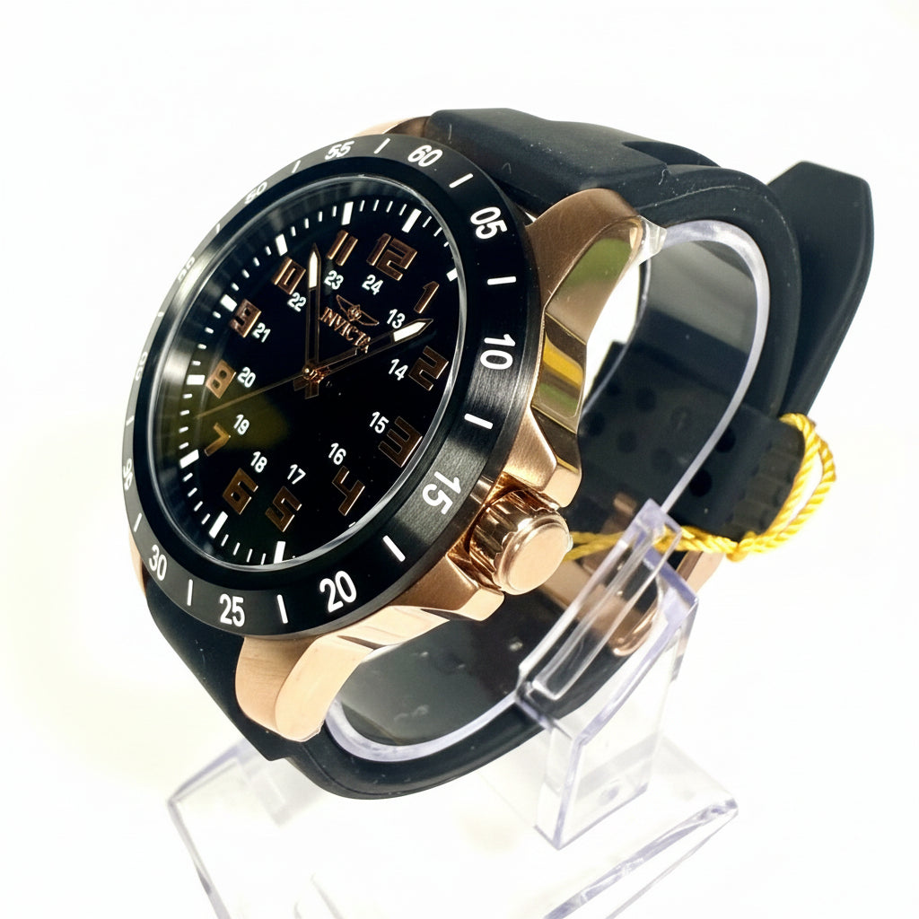 40000 Mens Pro Diver 45mm Rose Gold Stainless Steel Black Dial Silicone Watch side