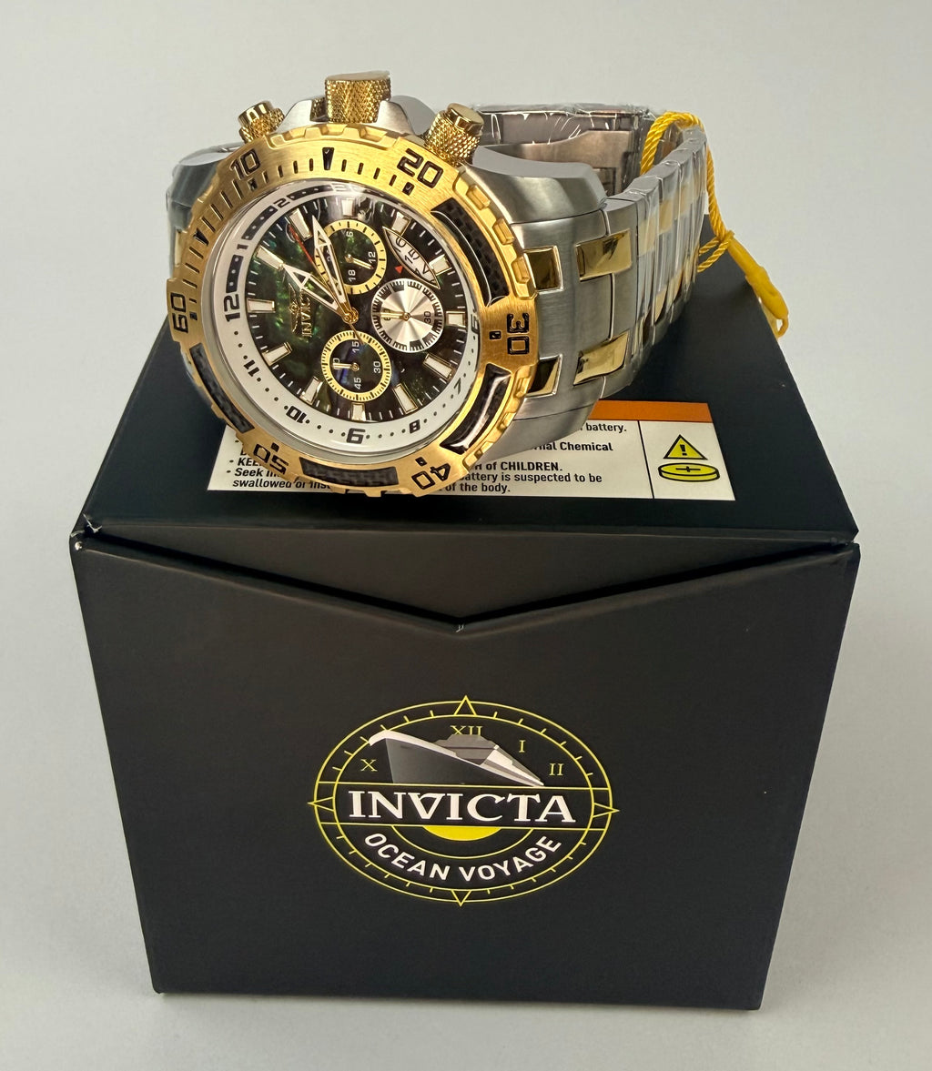 49852 Invicta Mens Pro Diver Scuba Abalone Dial Gold Tone Steel 51mm Watch