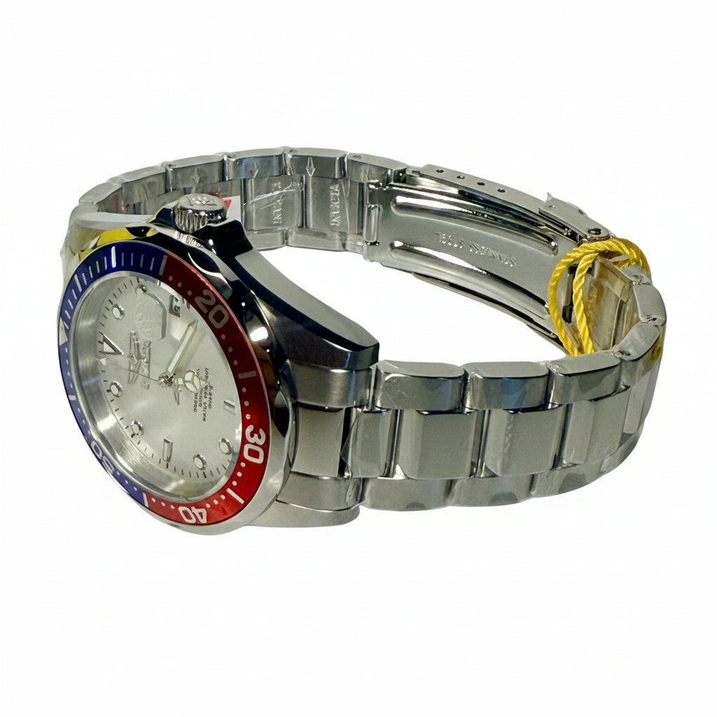 8933 Mens Pro Diver 38mm Silver Dial Pepsi Bezel 200M SS Bracelet IM-Q-019