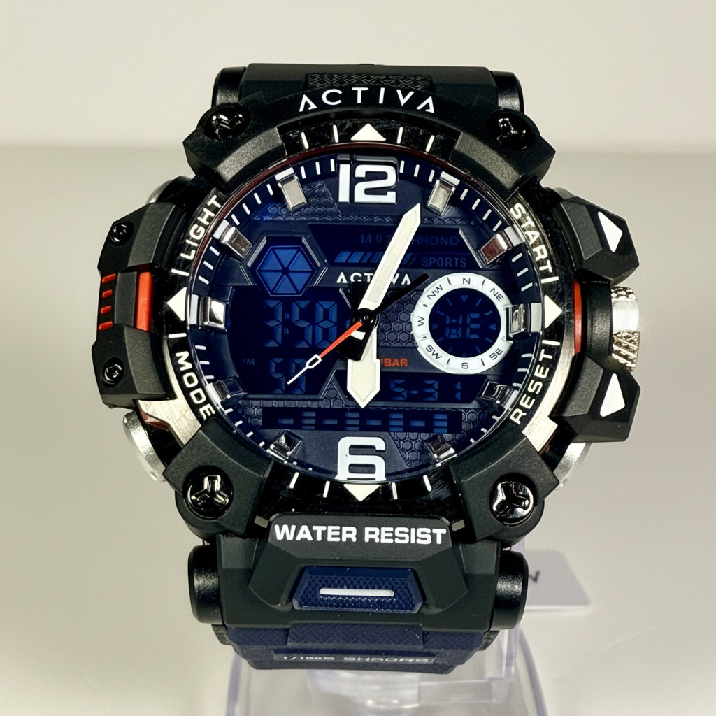 ACW8072-005 Activa X Tenon Mens Digital Black Dial Poly Strap Sport Watch 48mm on pedestal