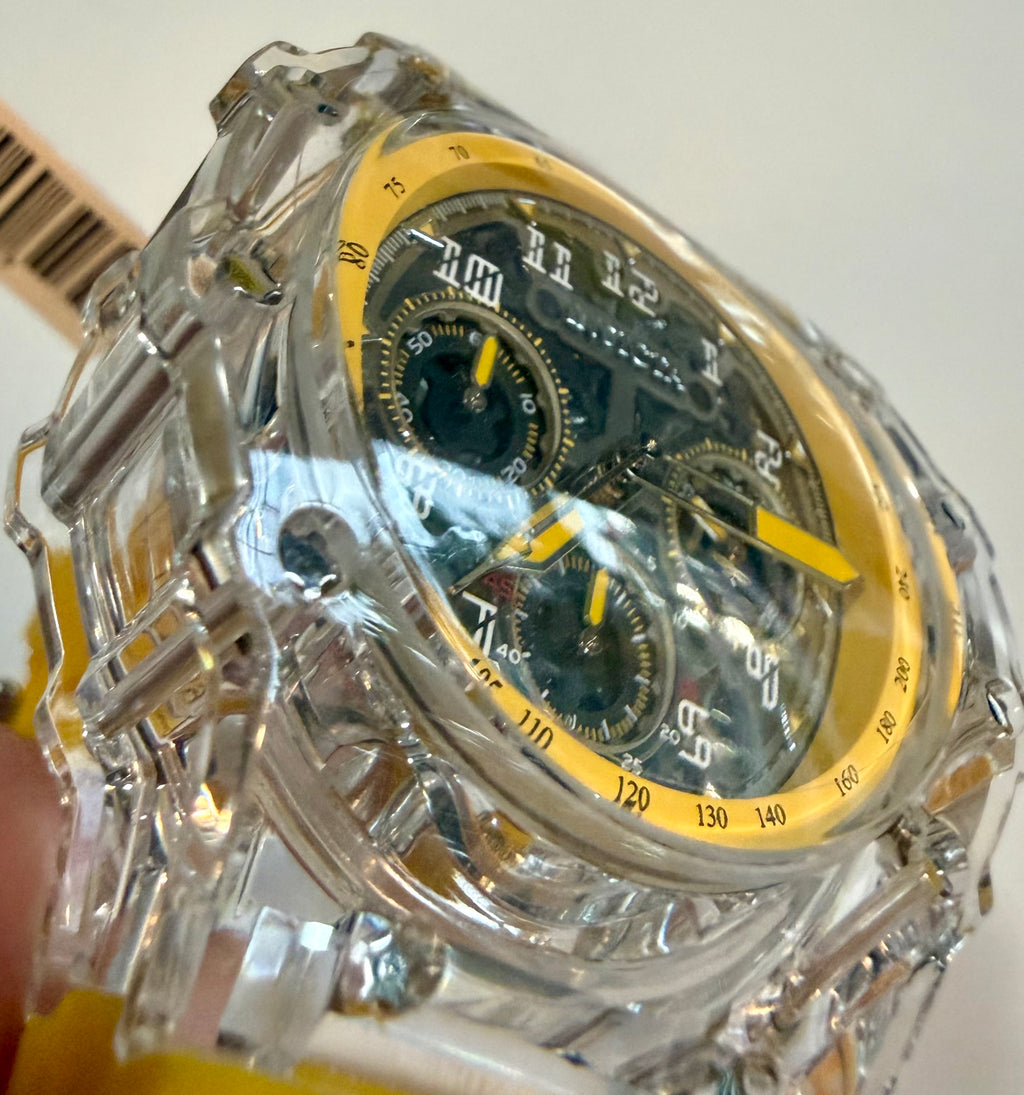 Invicta Racing Vaulthan 44mm Luxury watch with transparent case and yellow accents