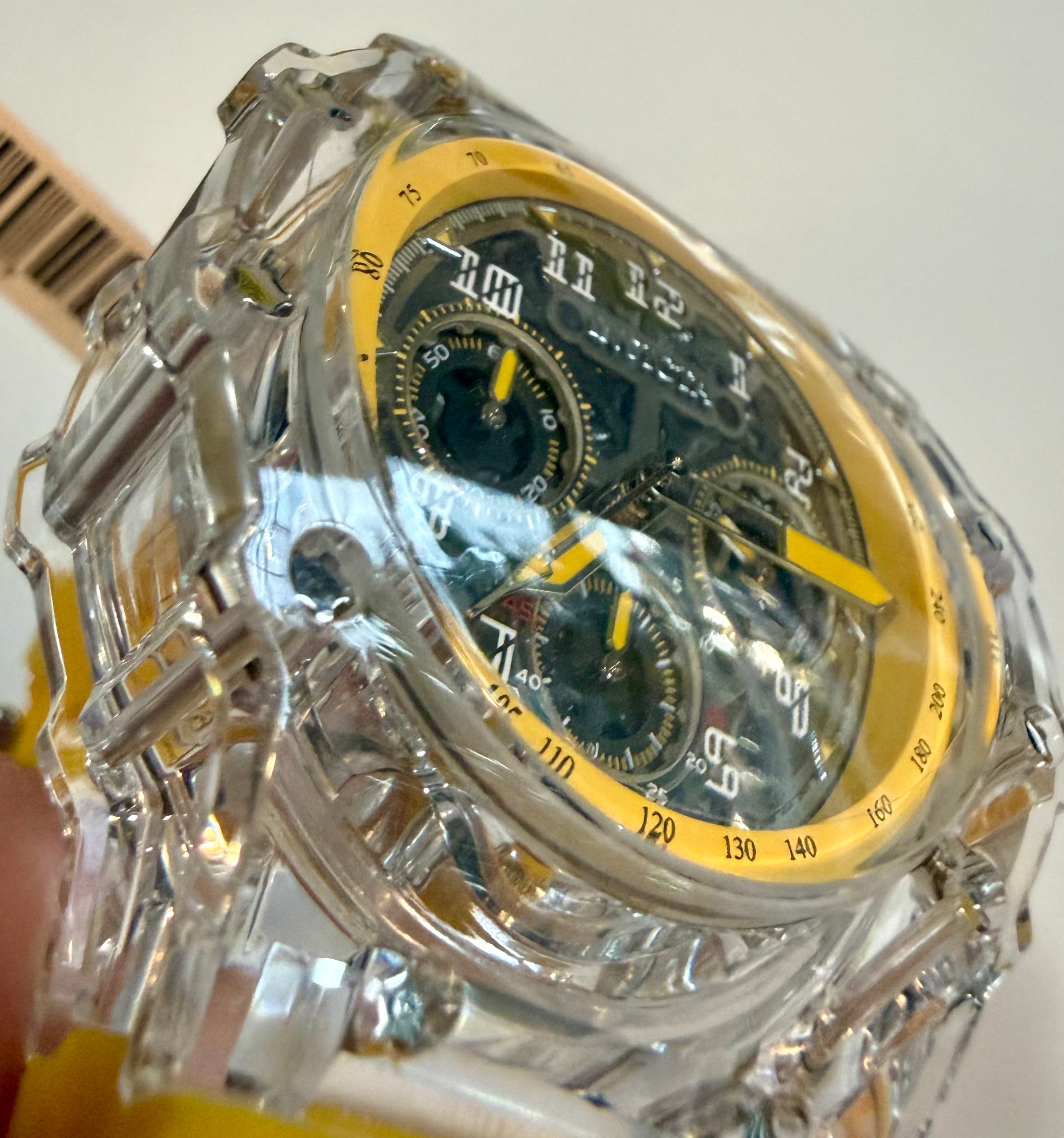 Invicta Racing Vaulthan 44mm Luxury watch with transparent case and yellow accents