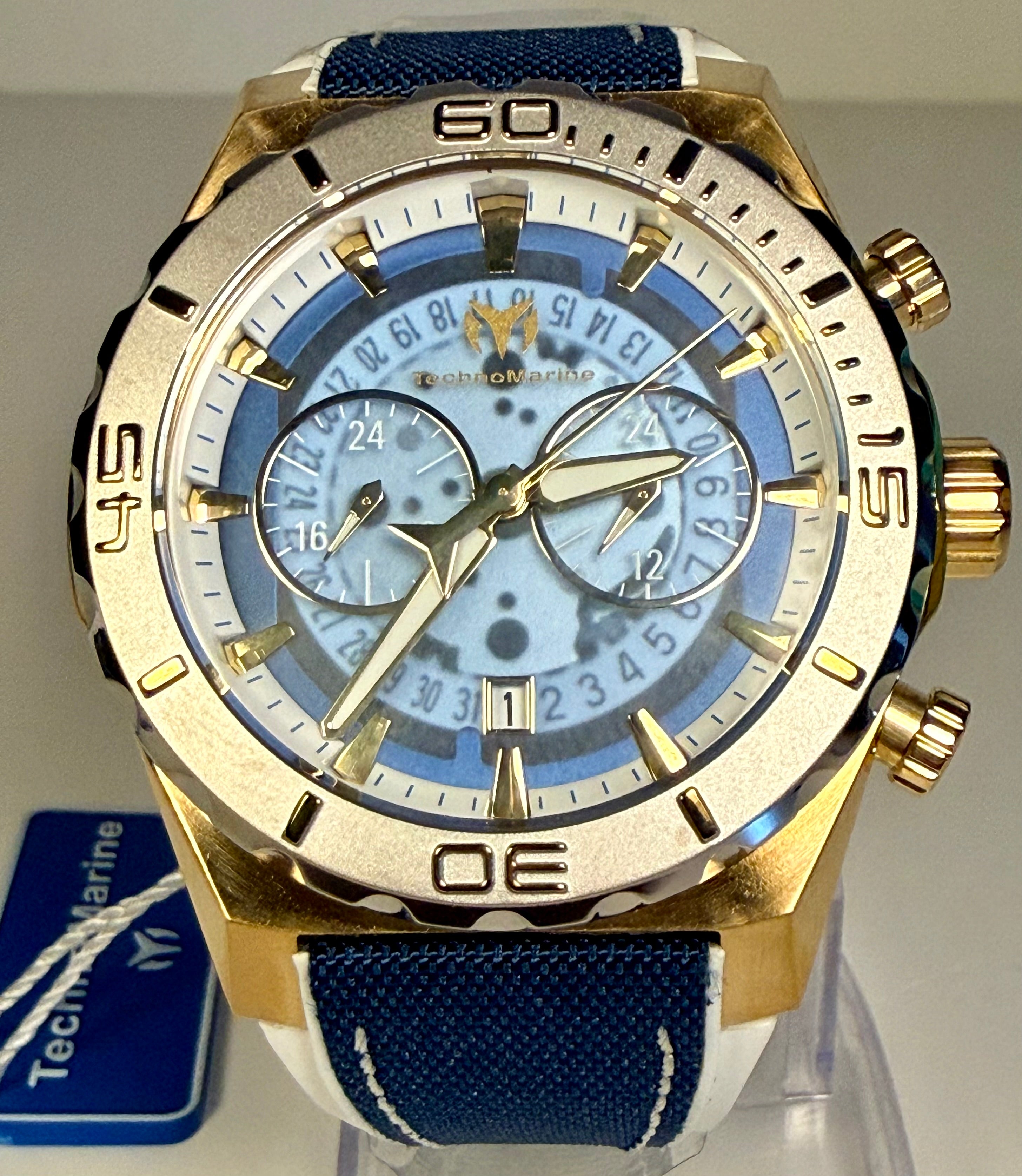TechnoMarine Reef Shark Swiss Ronda Z50 Caliber Men's Watch - 48mm. White, Blue (ZG-TM-519007) Face View