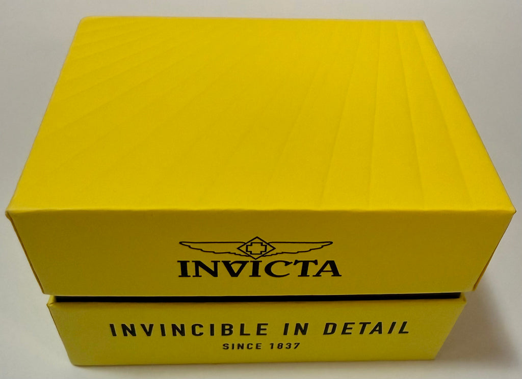 Yellow box with Invicta logo and text on a white background