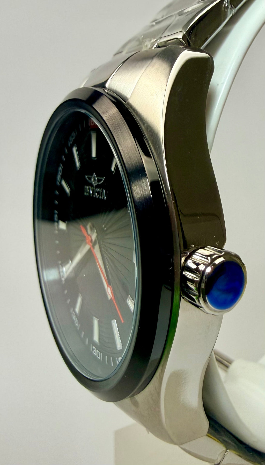 12829 Specialty Mens 45mm Case Stainless Steel Black Dial Red Accent