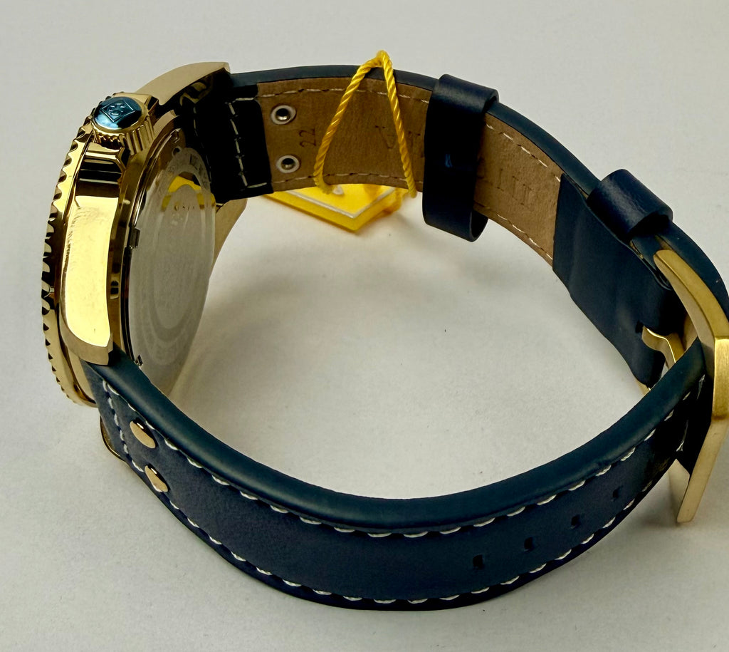 22076 43mm Mens Pro Diver  Blue Dial Watch Leather Strap Special Case