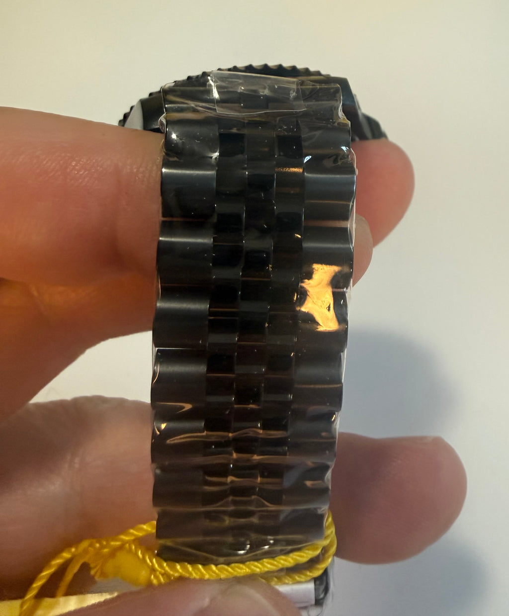Invicta Mens Pro Diver Black and blue  watch band held by a hand with a white background
