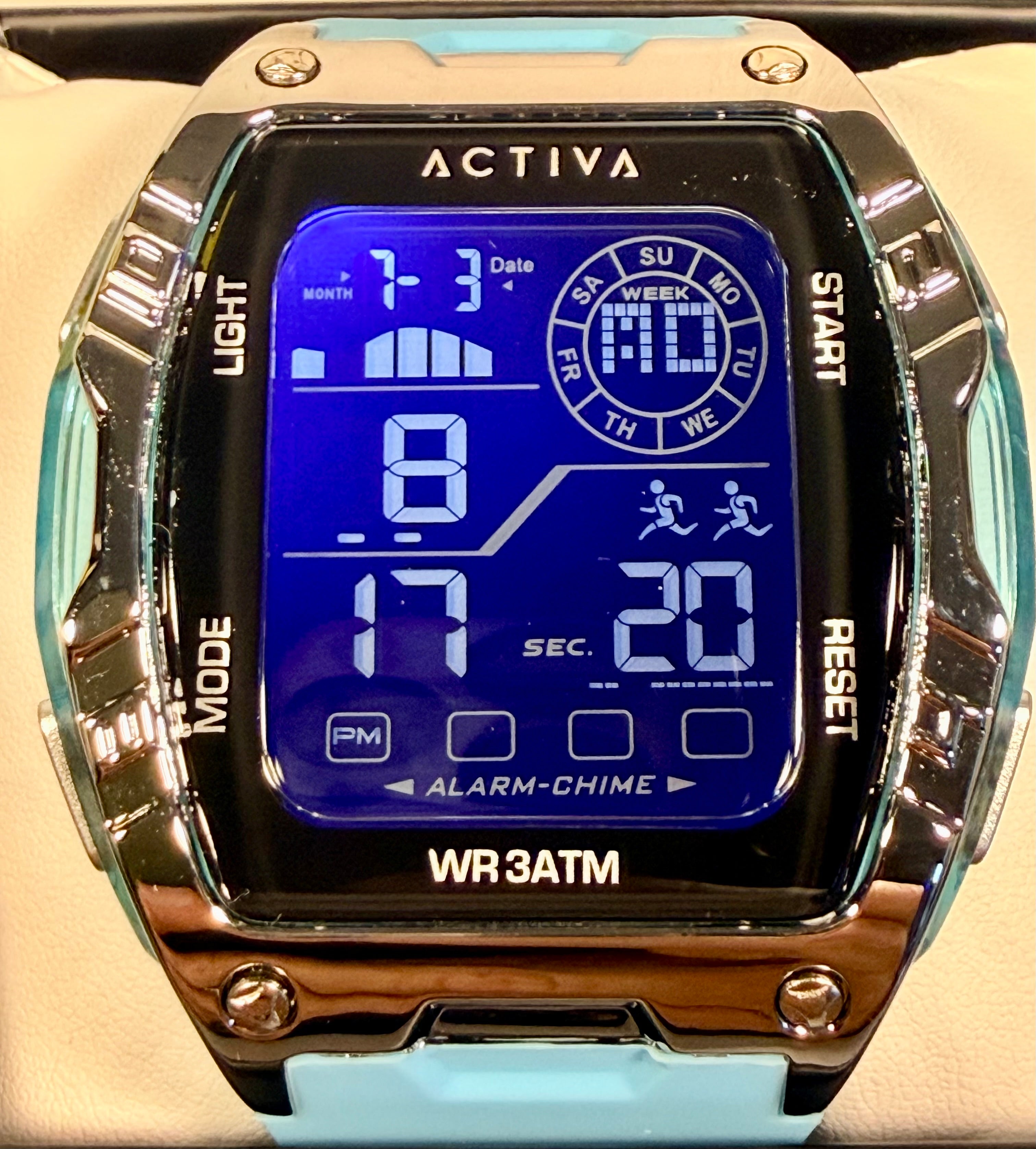 ACW8130-002 Activa by Invicta Digital Light Blue Poly Strap Mens Watch 46 mm NIB close up