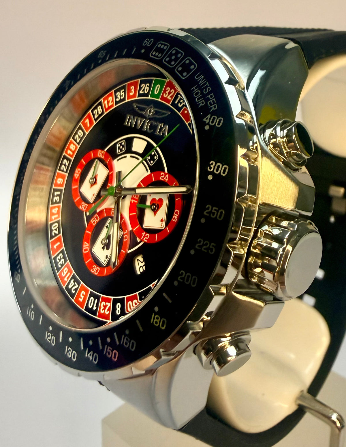 49850 Invicta Aviator Men 50mm Stainless Steel Black Roulette Dial Silicone Strap