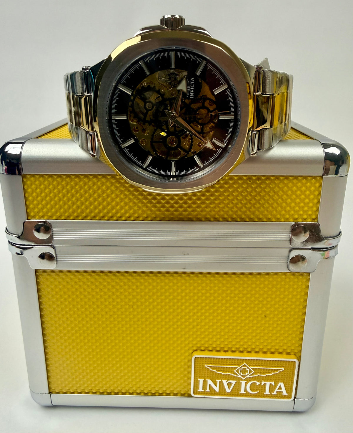 70002 Mens Watch 44mm Silver Gold Skeleton Dial Automatic In Special Case