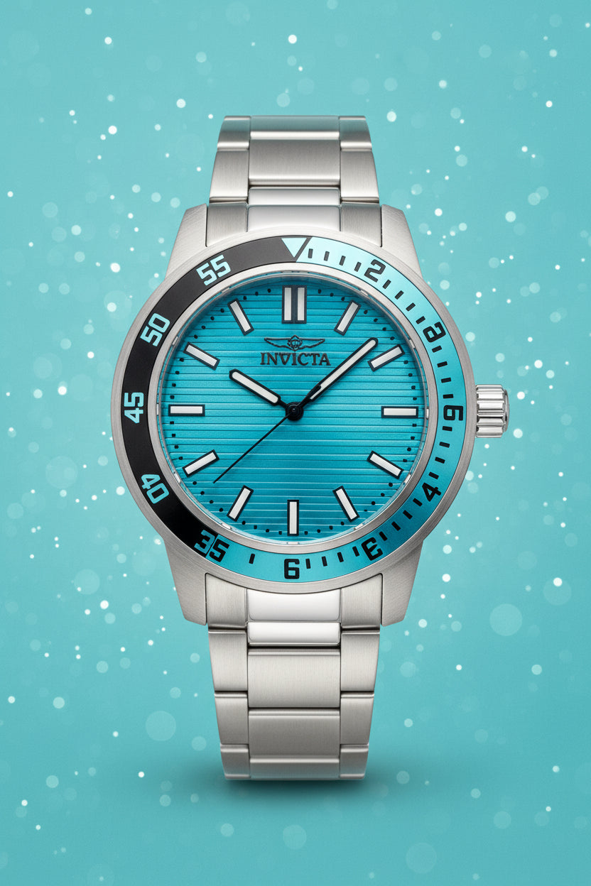 Invicta Specialty Gramercy 45mm Mens Silver watch with blue face on a white background