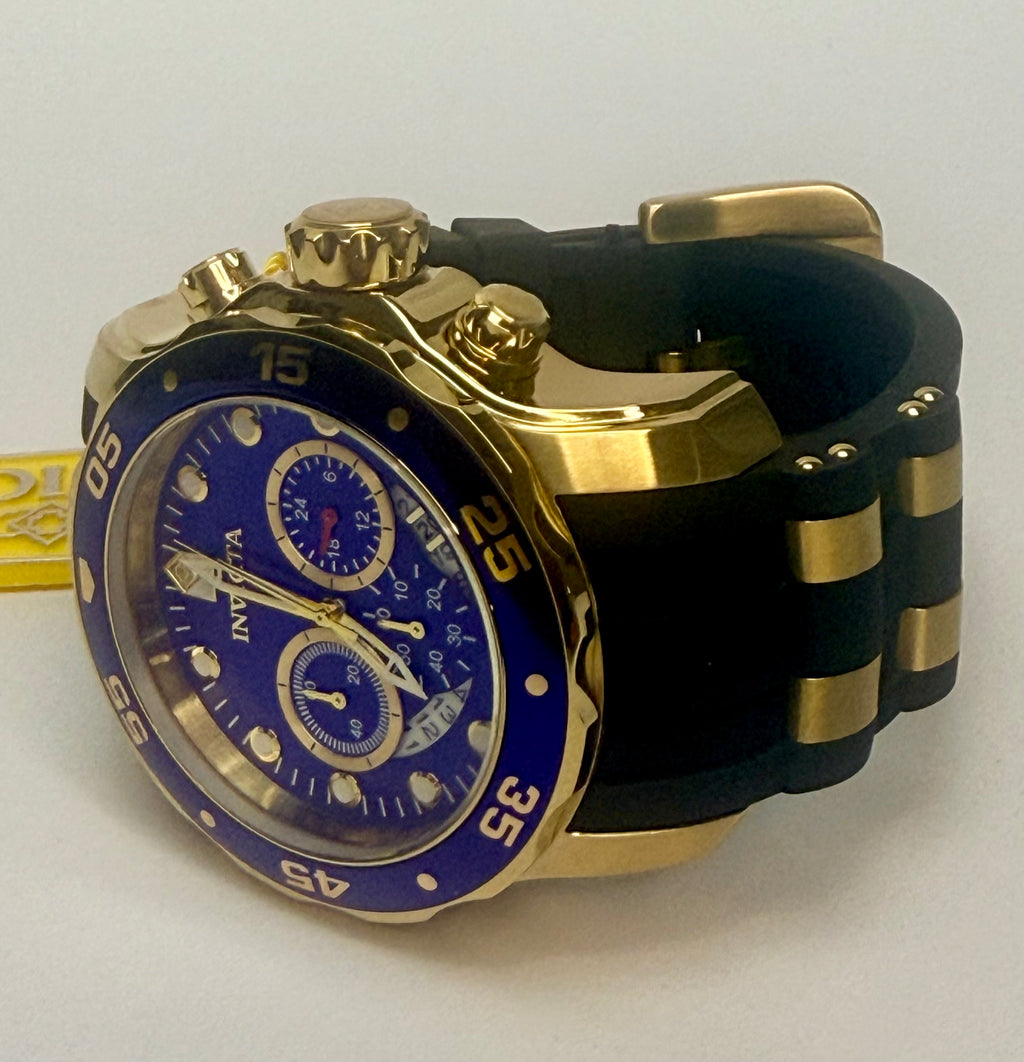 6983 Invicta 48mm Mens Pro Diver Chronograph Scuba Gold-Tone Blue Dial Watch