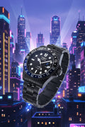 Invicta Mens Pro Diver Black and blue watch with a metallic band on a light background