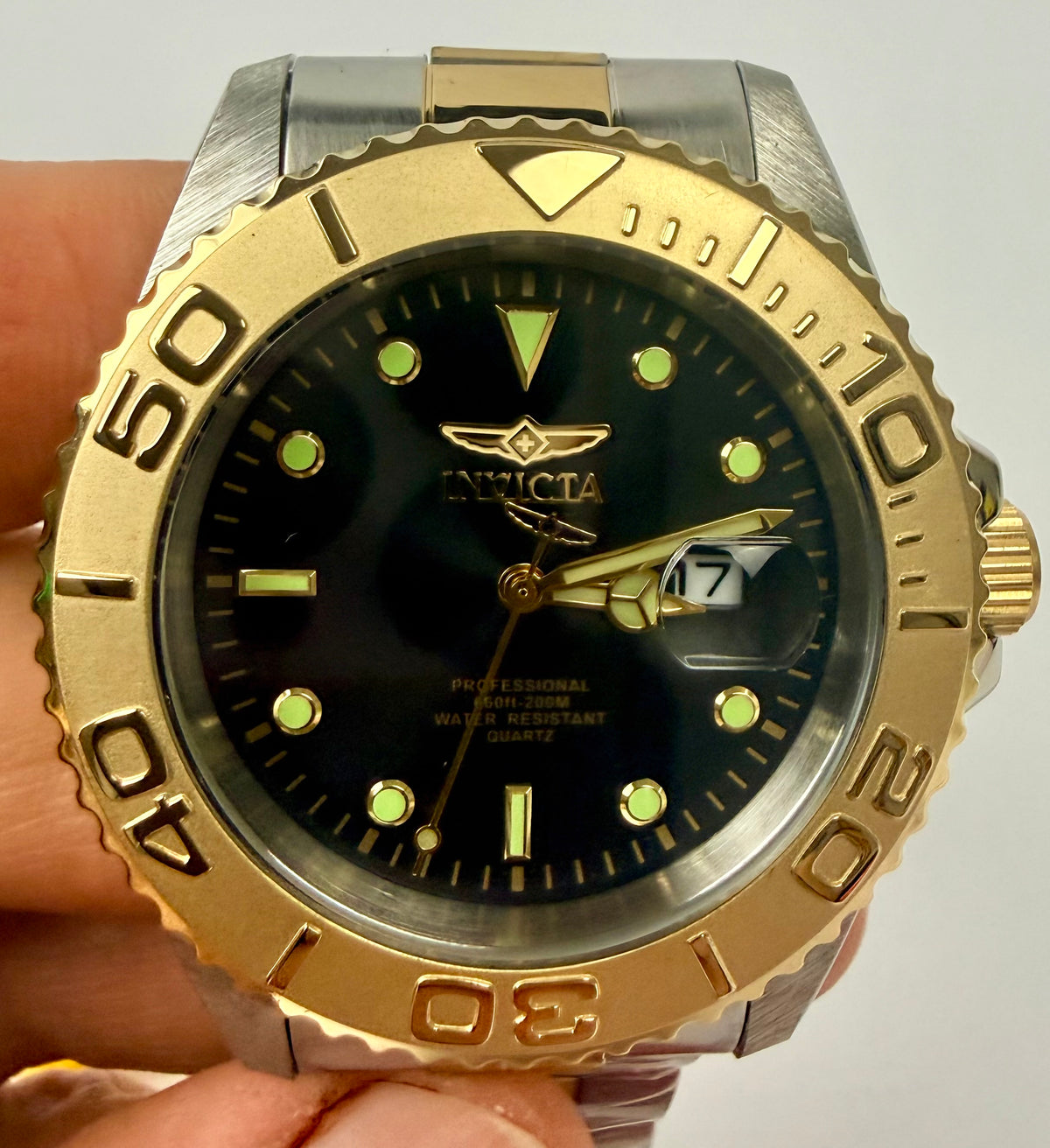 29948 Invicta Mens Pro Diver Abbysor Two Tone Black Dial Steel 43mm Watch
