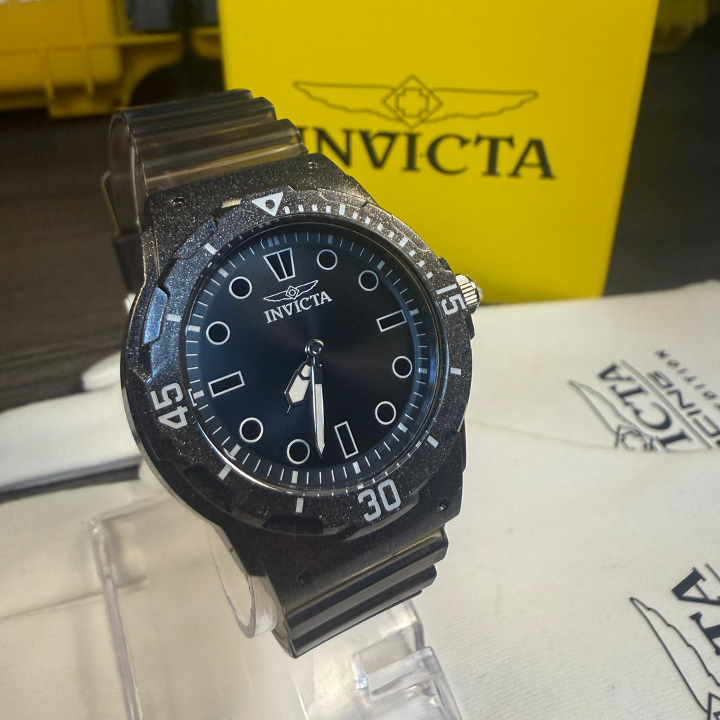 Black Invicta Invicta Ladies Celestial watch with a yellow box in the background