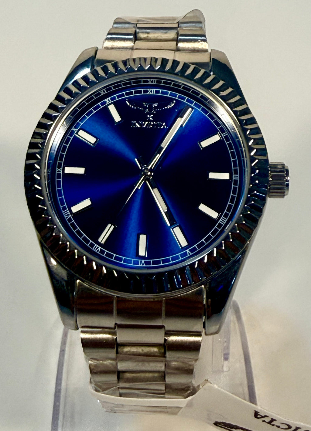69015 Invicta Mens Specialty Stainless Steel 40mm Blue Dial 30m Bracelet Watch on stand