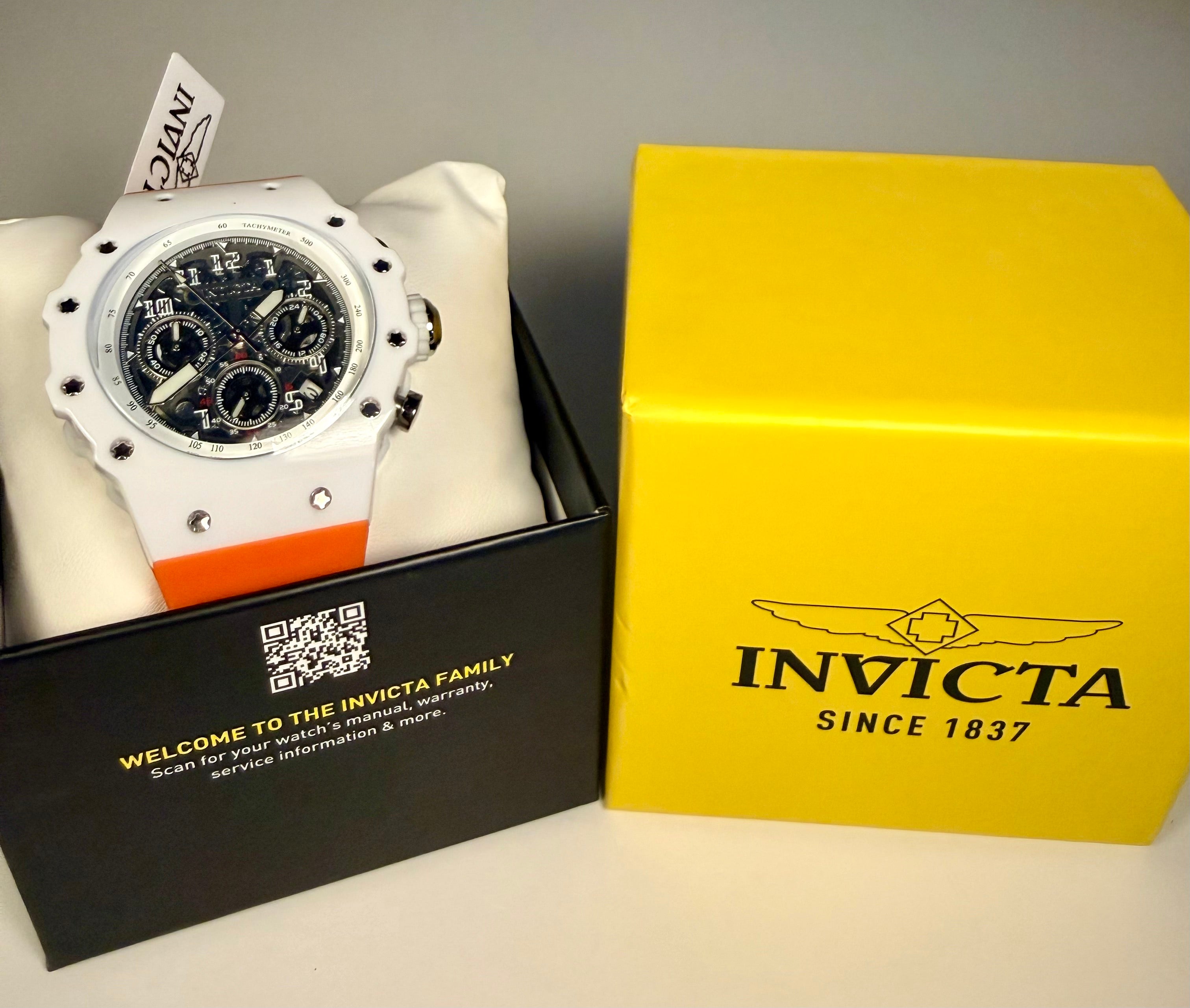 Invicta Racing Vaulthan 44 mm Orange Silicone Chronograph Black Dial Watch 69672