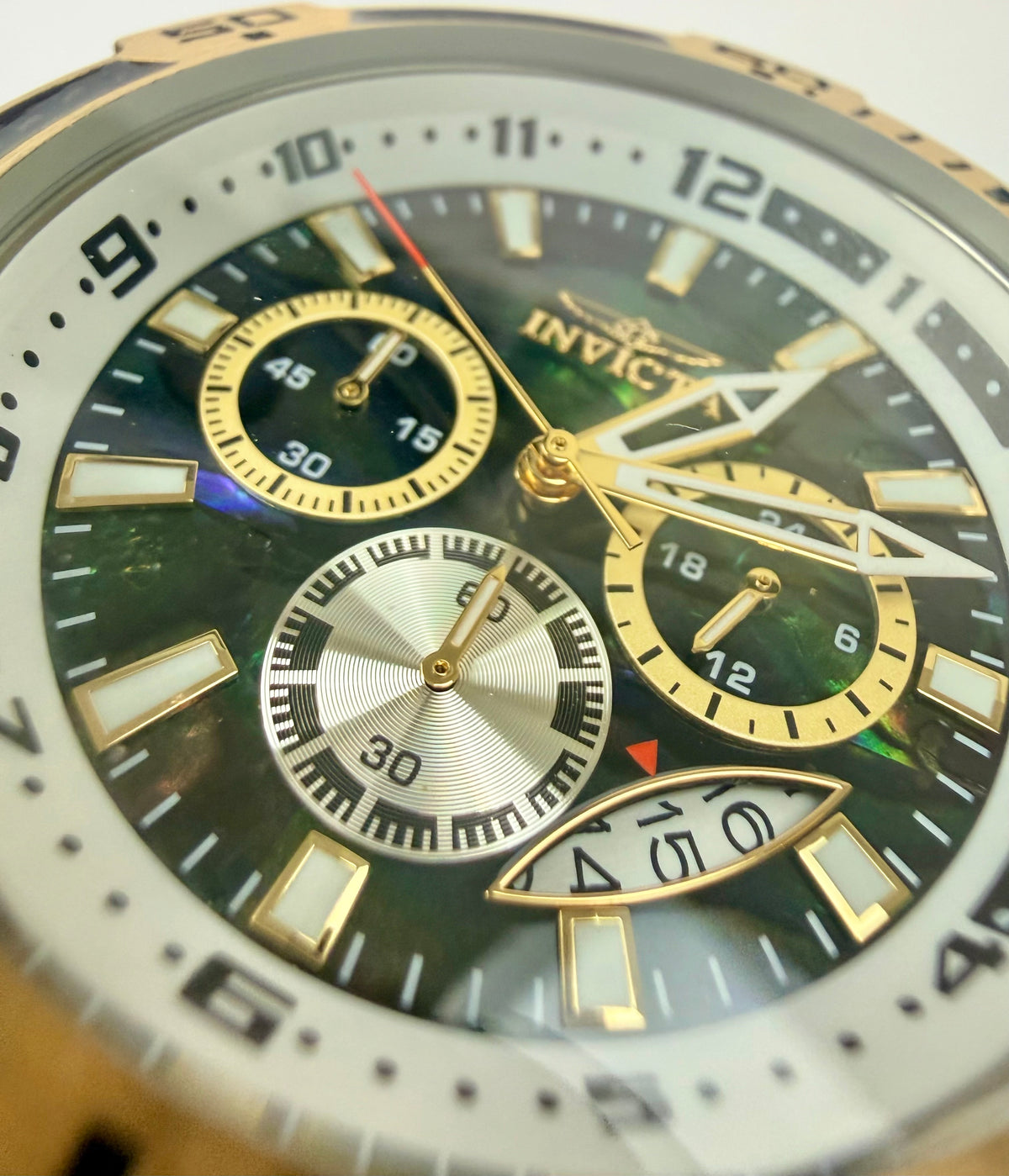 49852 Invicta Mens Pro Diver Scuba Abalone Dial Gold Tone Steel 51mm Watch