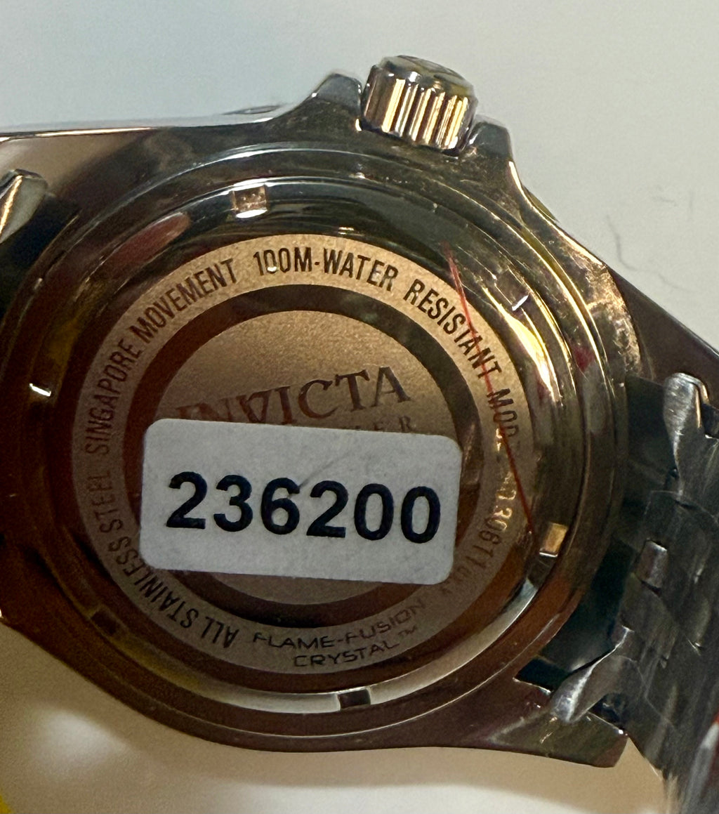 Invicta Mens Pro Diver 43mm Back of a watch with brand name and model number on a white background