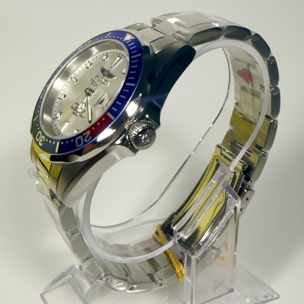8933 Mens Pro Diver 38mm Silver Dial Pepsi Bezel 200M SS Bracelet IM-Q-019