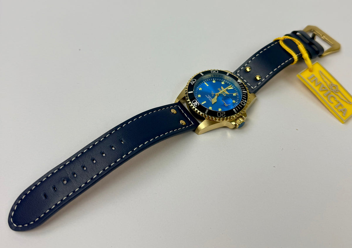 22076 43mm Mens Pro Diver  Blue Dial Watch Leather Strap Special Case