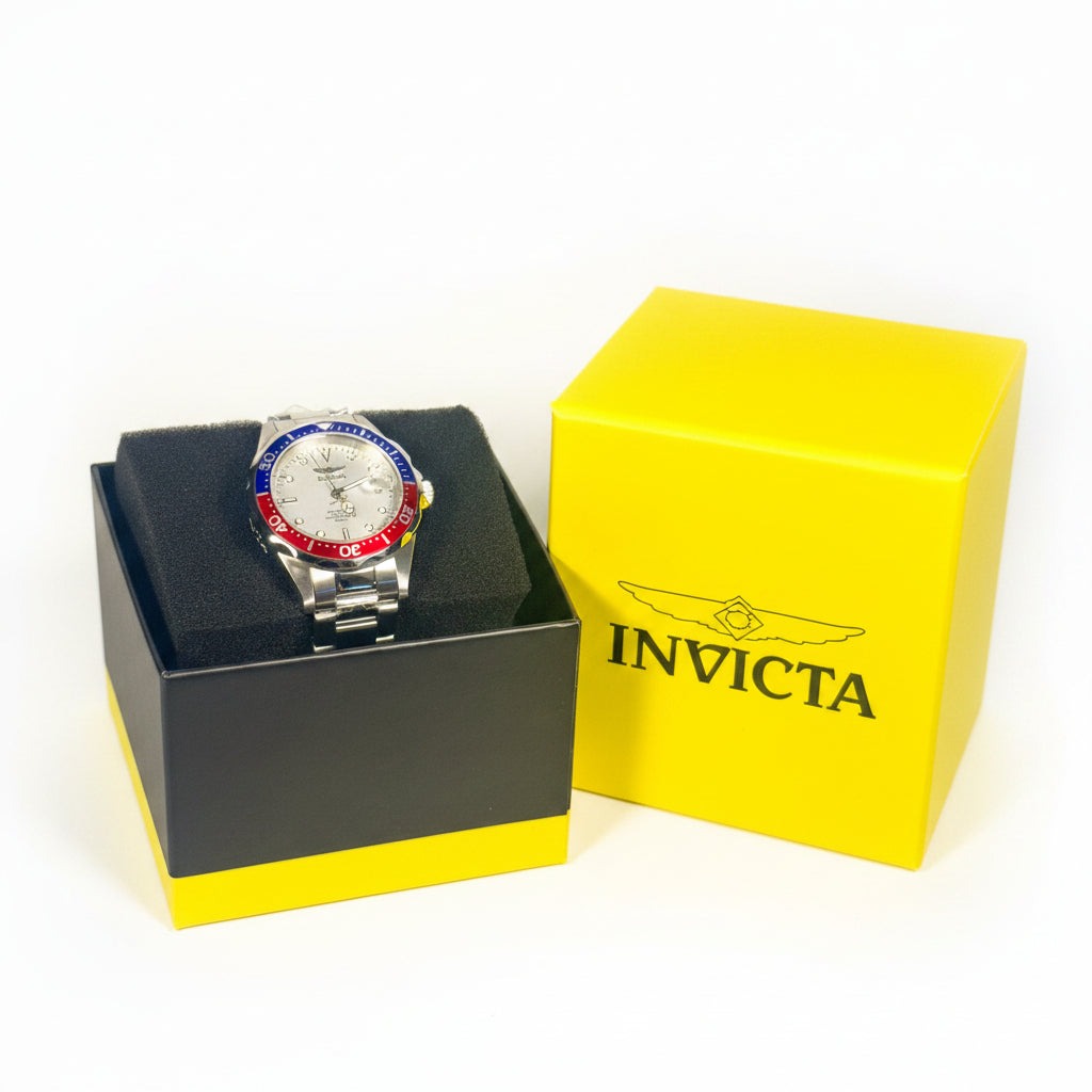 8933 Mens Pro Diver 38mm Silver Dial Pepsi Bezel 200M SS Bracelet IM-Q-019