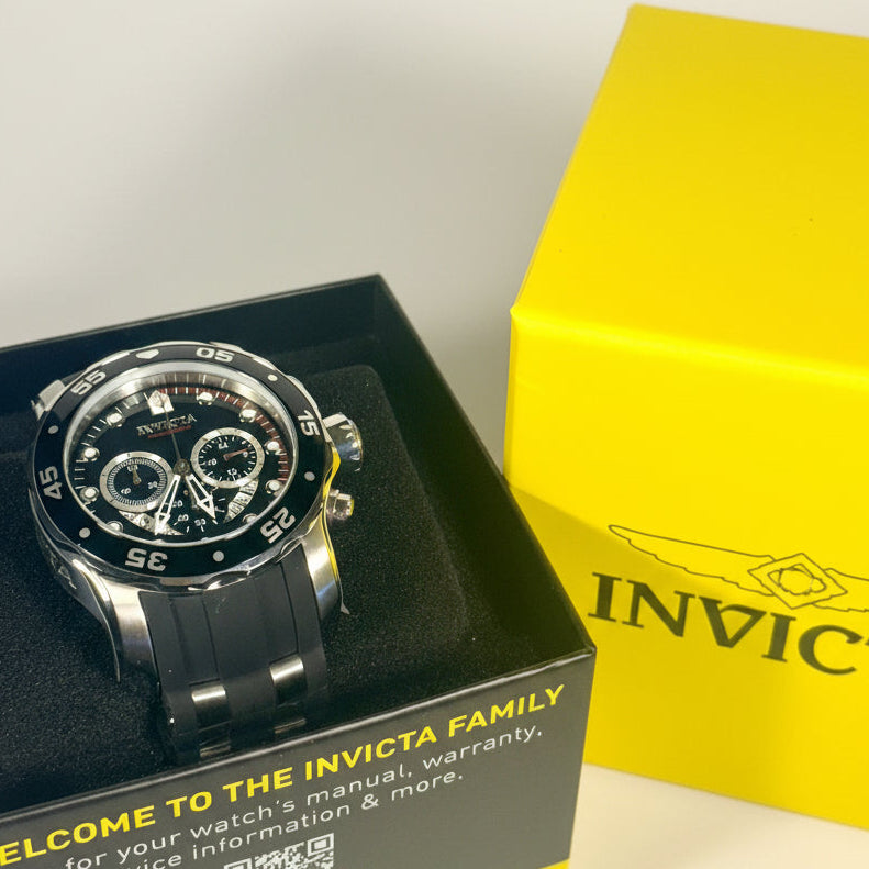 6977 Invicta Mens Pro Diver Scuba Black Dial Stainless Steel Poly Strap Watch