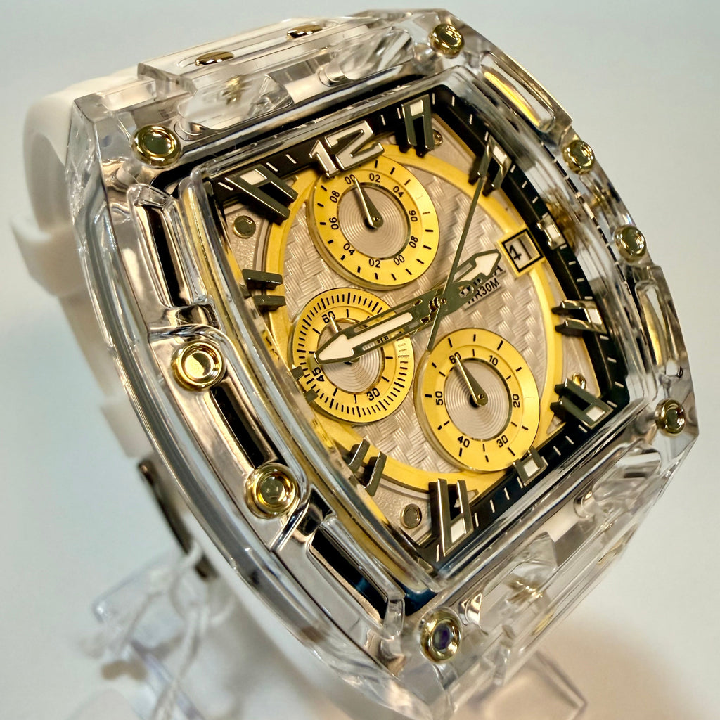 Invicta S1 Rally 42mm Gold Dial Transparent Case Quartz Chronograph Watch 70147 right side
