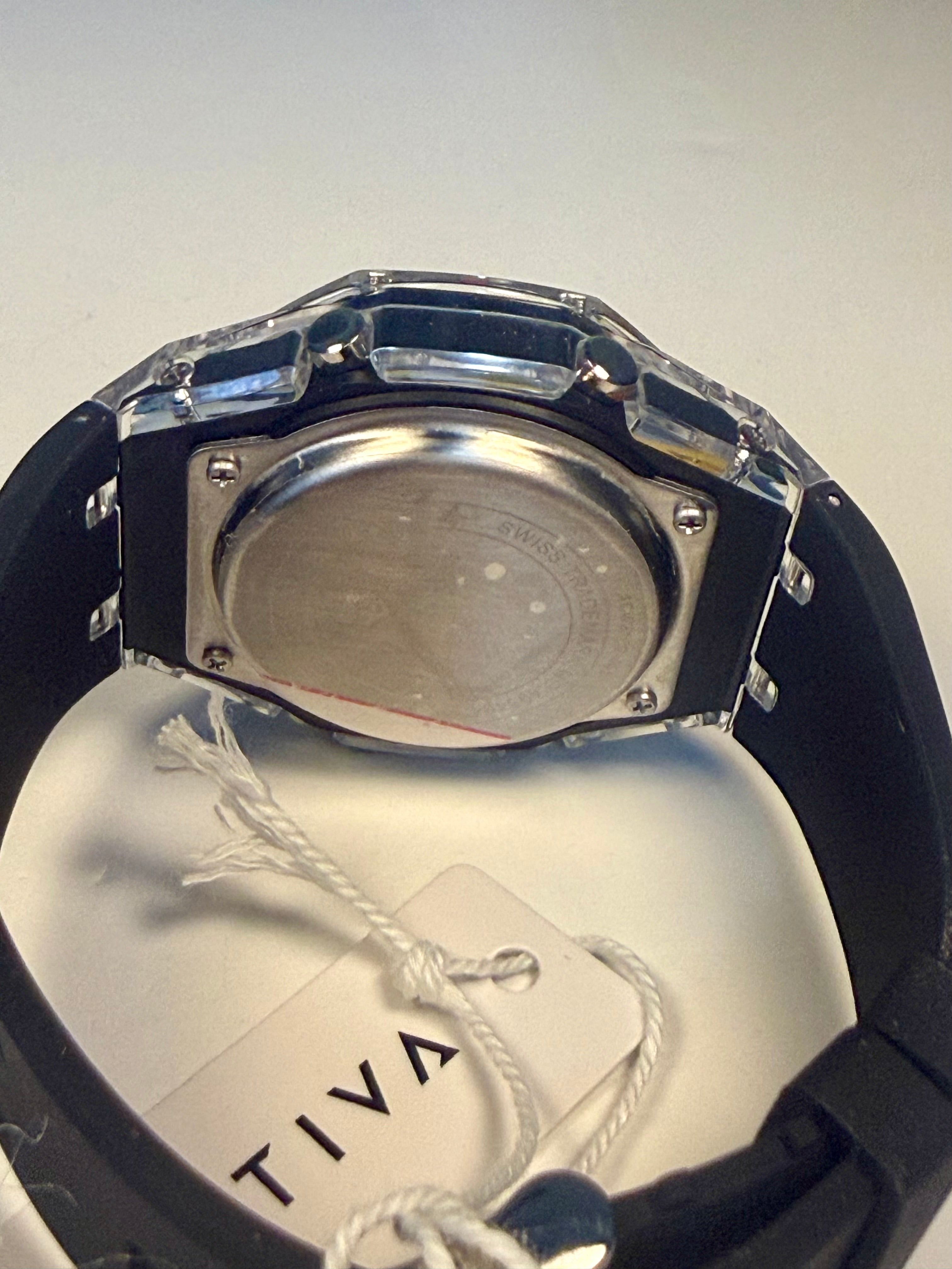 Activa Kaleido Rainbow Watch case with 'Tiva' branding on a light gray background