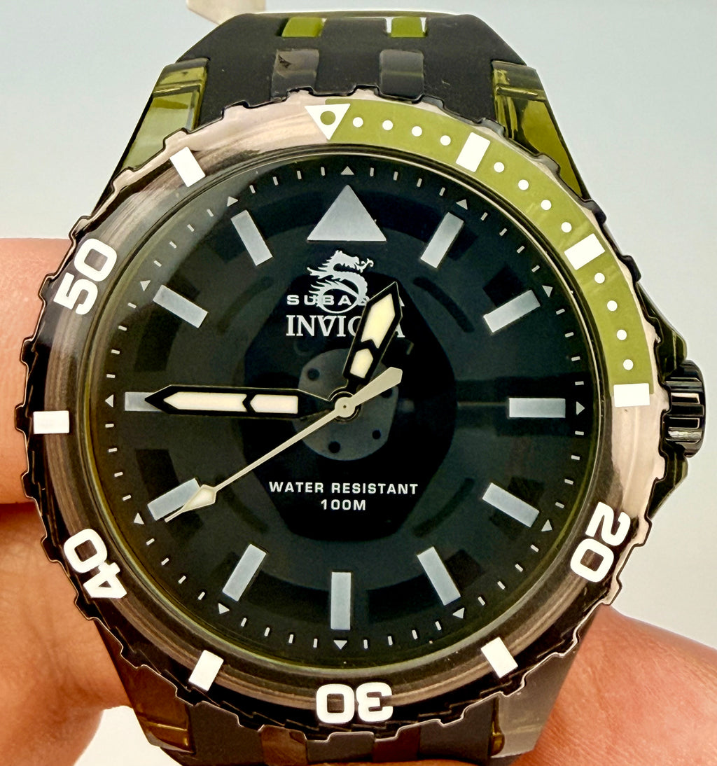 70035 Invicta Subaqua Olive Green Dial Silicone Strap Stainless Steel 44mm Watch