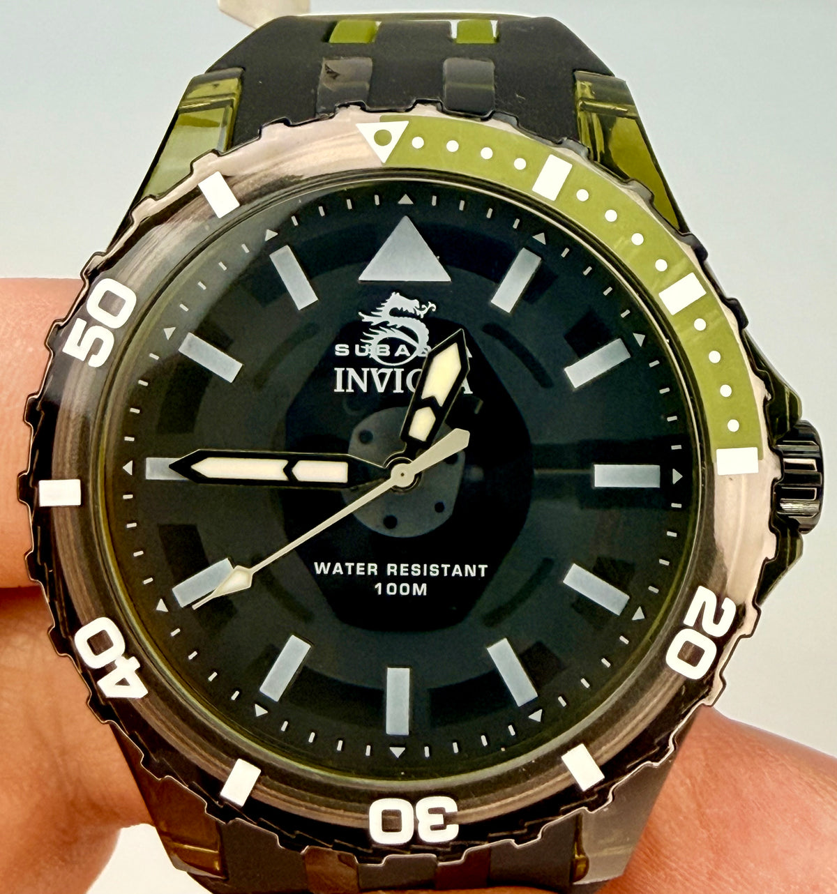 70035 Invicta Subaqua Olive Green Dial Silicone Strap Stainless Steel 44mm Watch