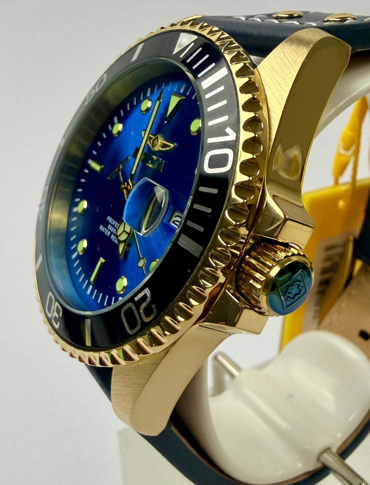 22076 43mm Mens Pro Diver  Blue Dial Watch Leather Strap Special Case