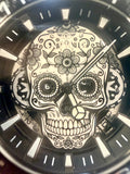 43753 Mens Pro Diver Dia De Los Muertos 43mm Black Stainless Steel Date Watch close up