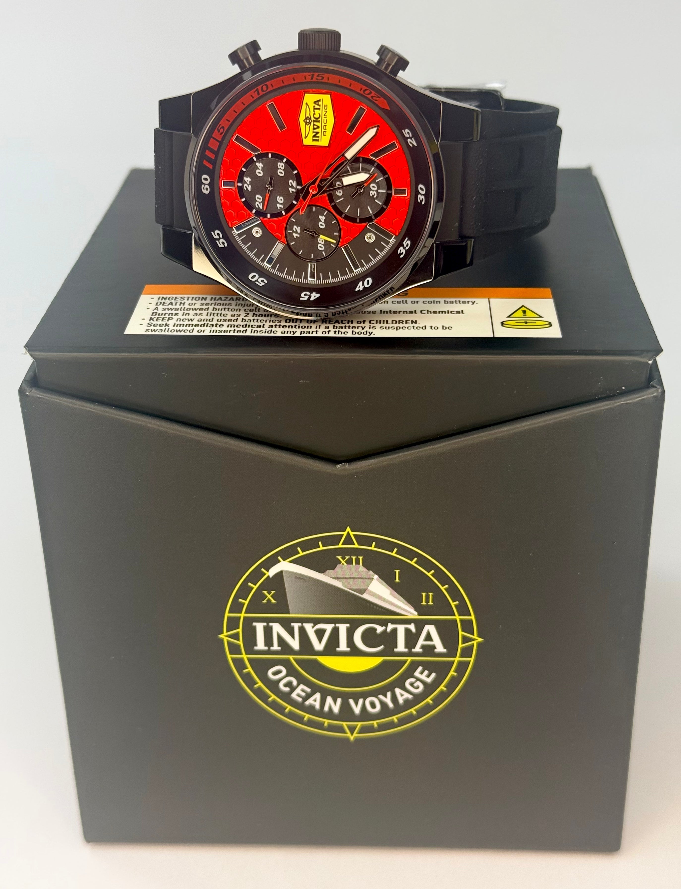 48877 Invicta Racing Champier Men's Watch 44mm Red Dial Chronograph Poly Strap