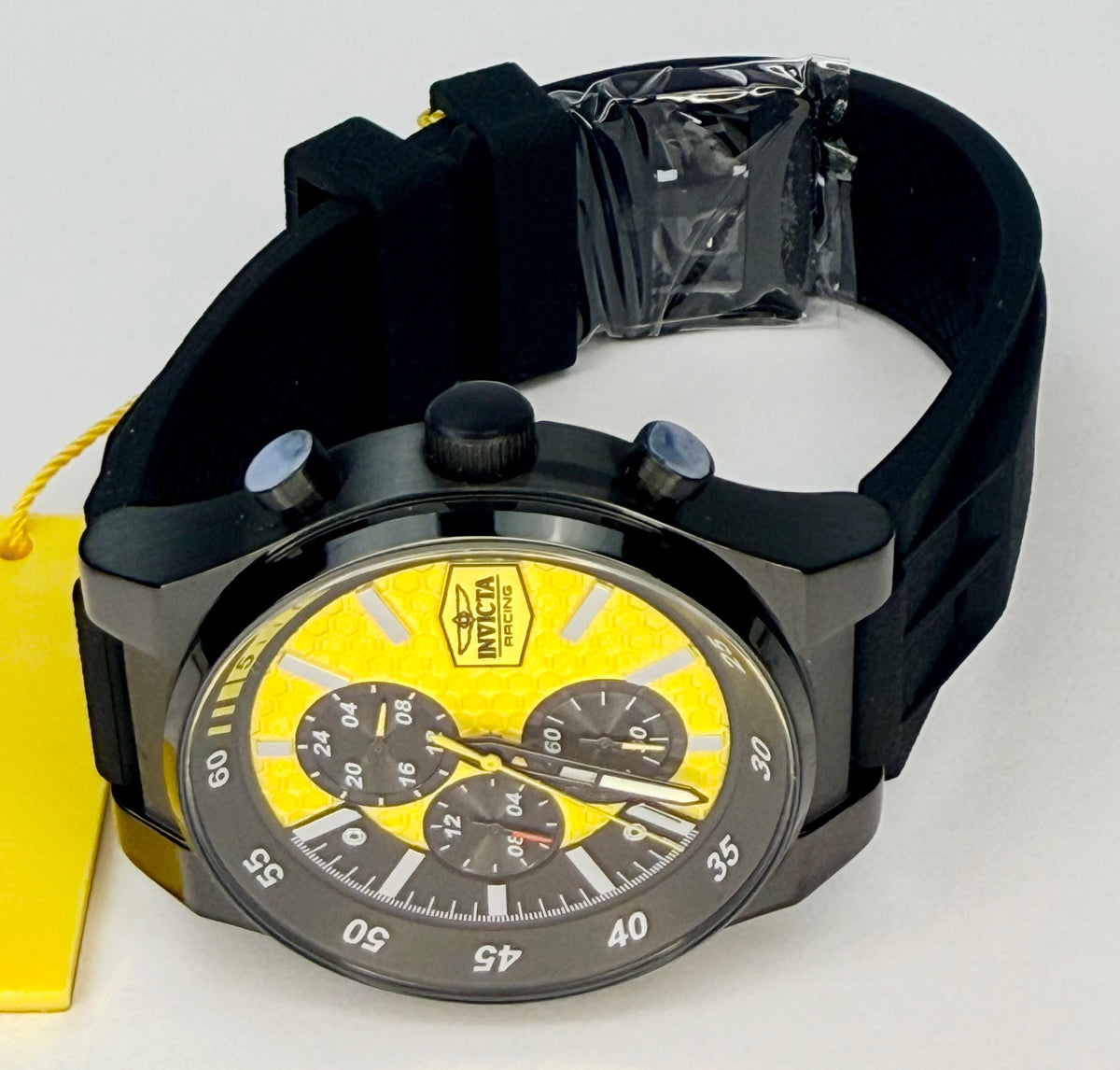 48876 Invicta Racing Mens Watch 44mm Black Case Yellow Dial Chronograph