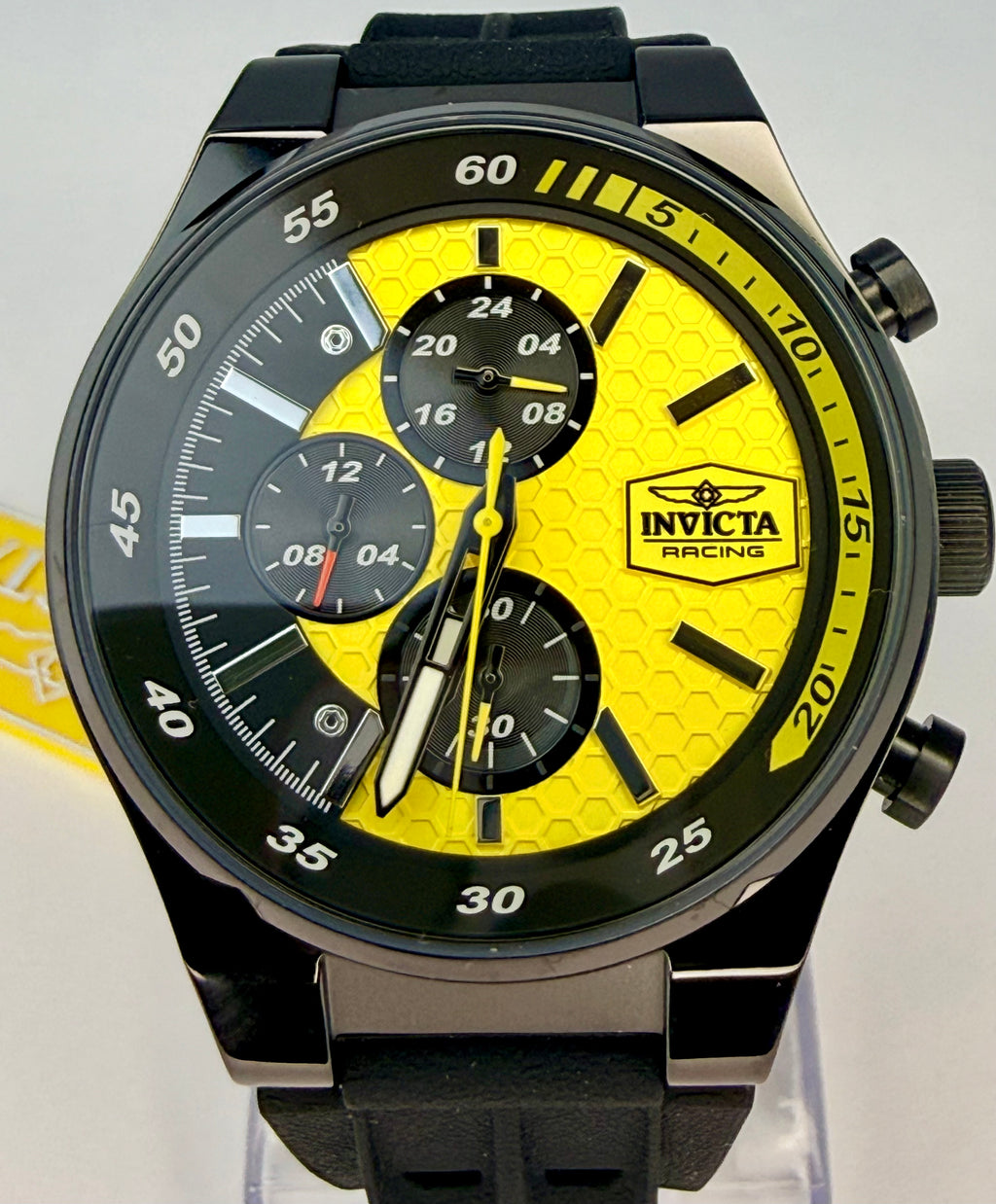 48876 Invicta Racing Mens Watch 44mm Black Case Yellow Dial Chronograph