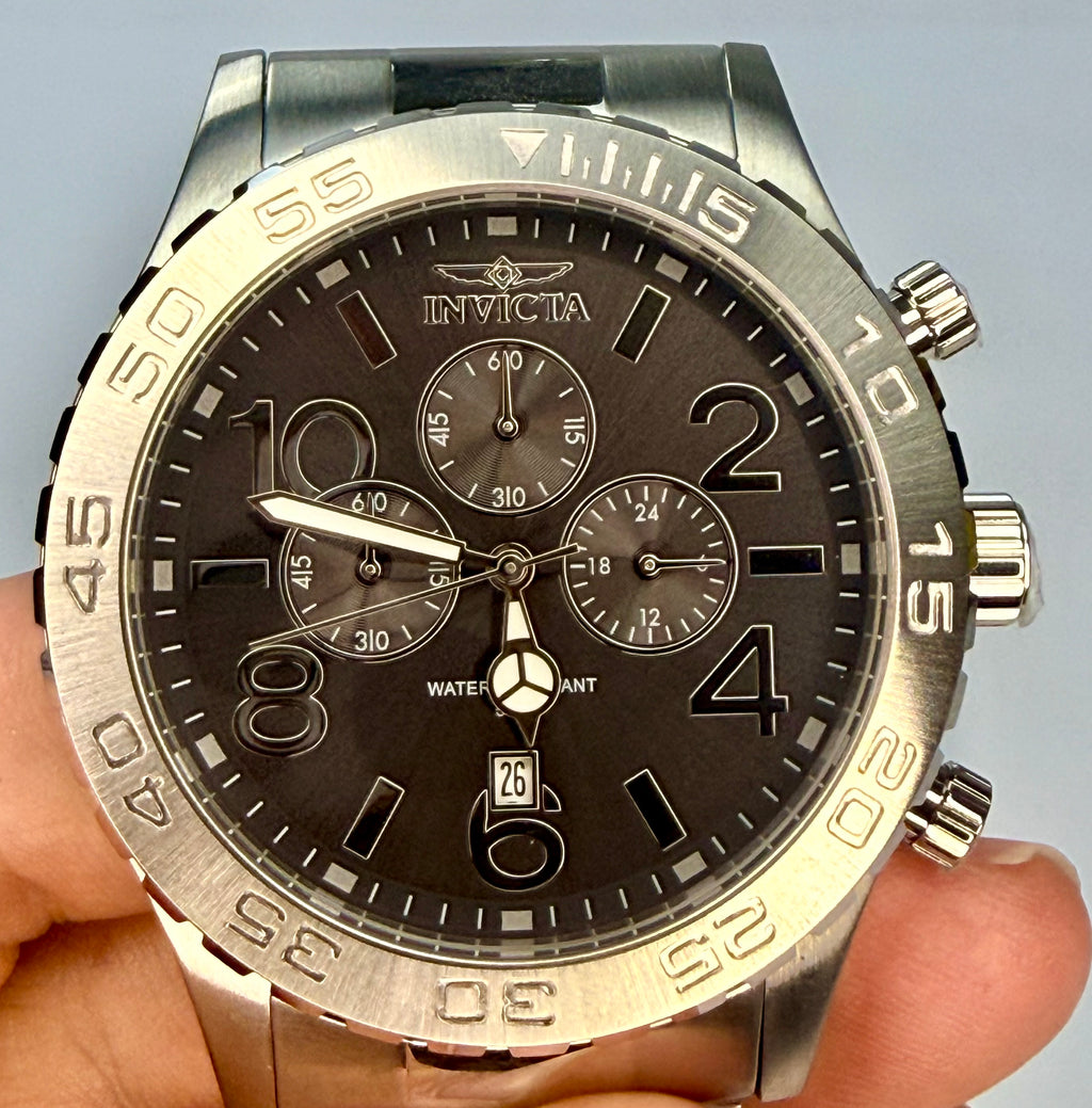 49096 Invicta Specialty Chrono Mens 50mm Case Black Dial Stainless Triple Link