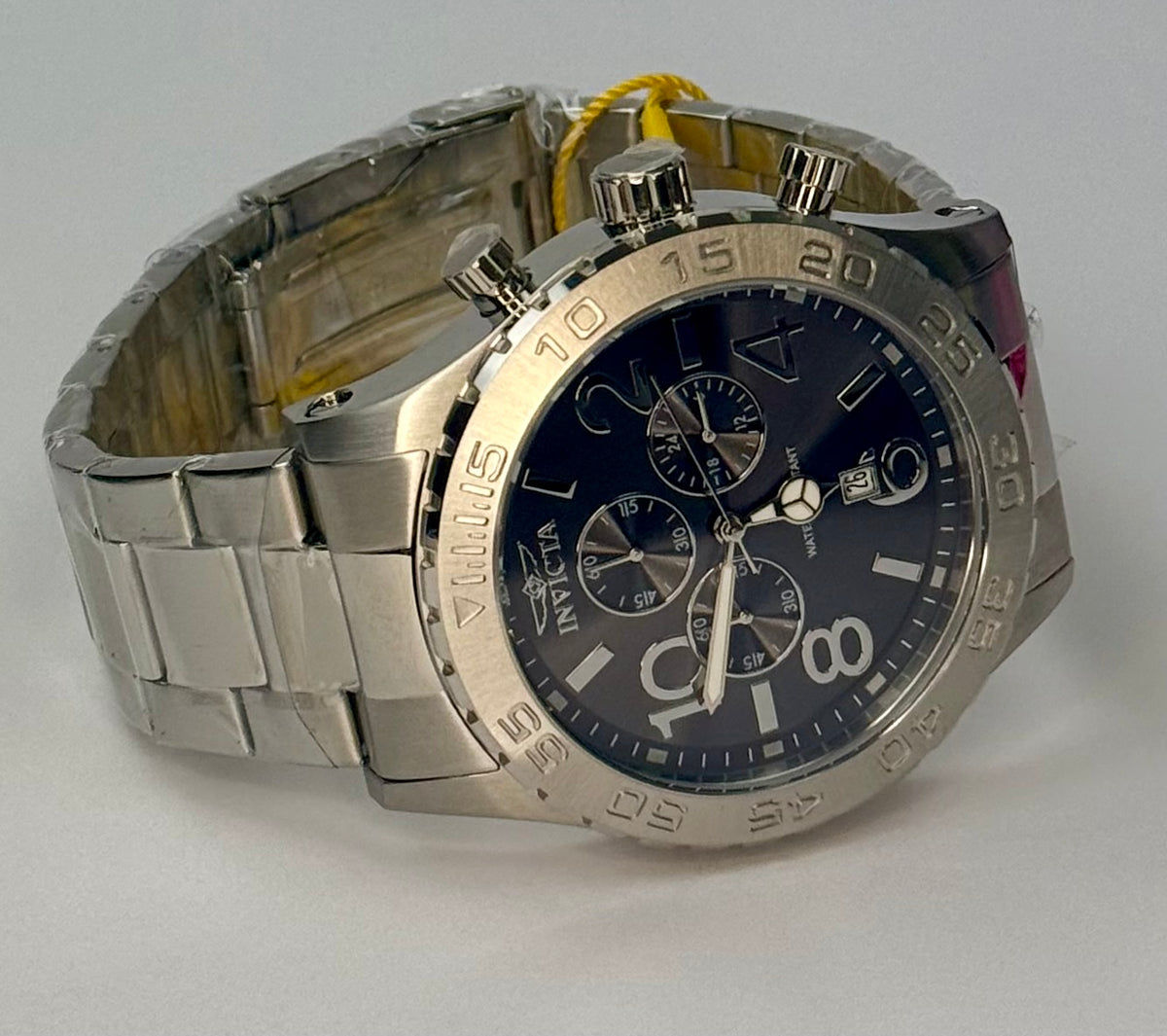 49096 Invicta Specialty Chrono Mens 50mm Case Black Dial Stainless Triple Link