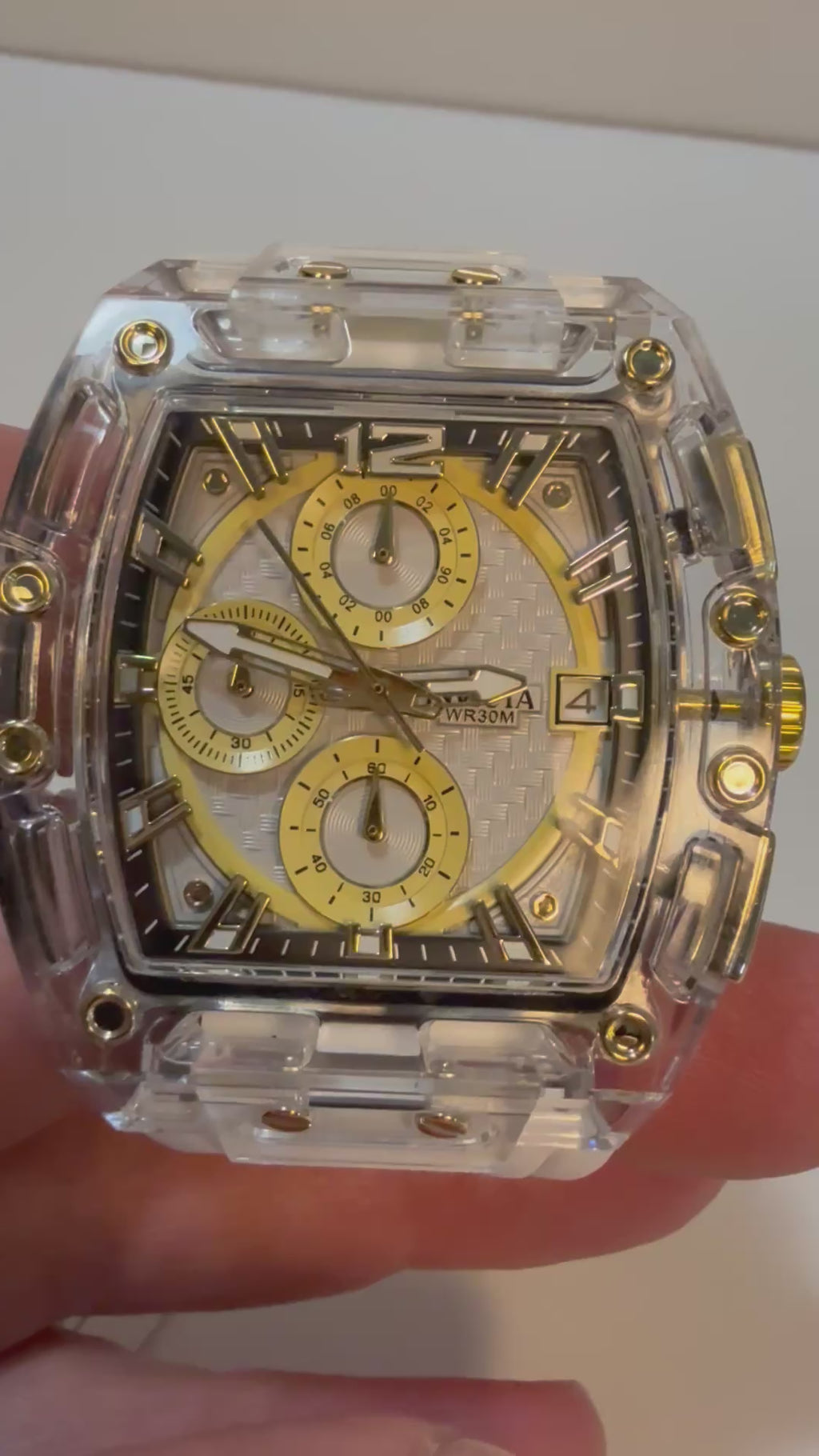 Invicta S1 Rally 42mm Gold Dial Transparent Case Quartz Chronograph Watch 70147 video